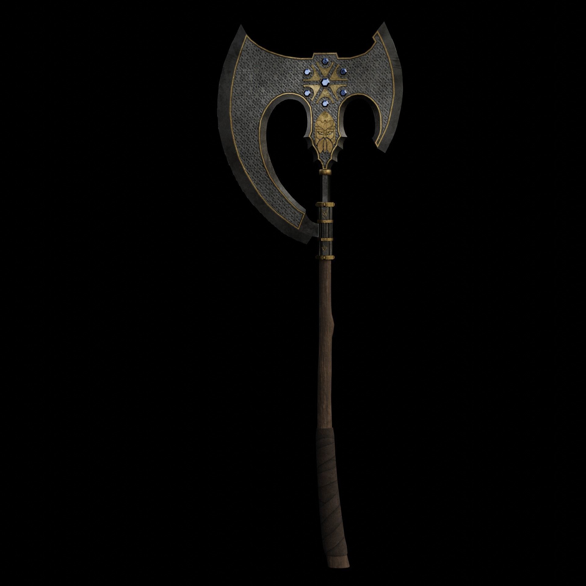 Slavic viking great fantasy axe Low-poly 3D model_7