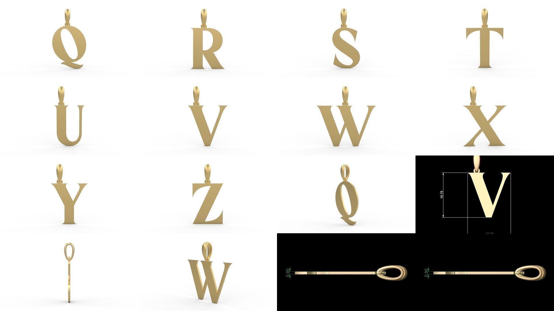Initial Letters Pendant Alphabets EVAGR5ANDE 3D Model Collection_1