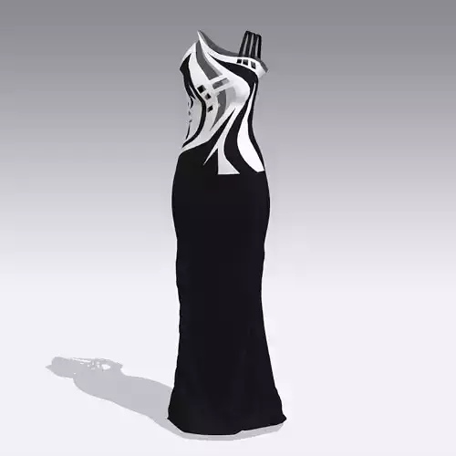 DRESS BLACK AND WHITE LOOK MODERN LONG DRESS ELEGANCE