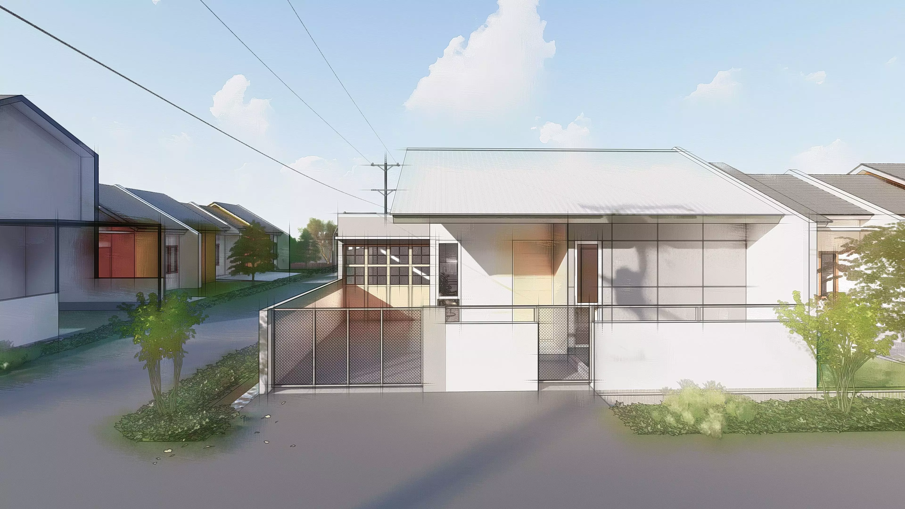 House modern on street 3D print model