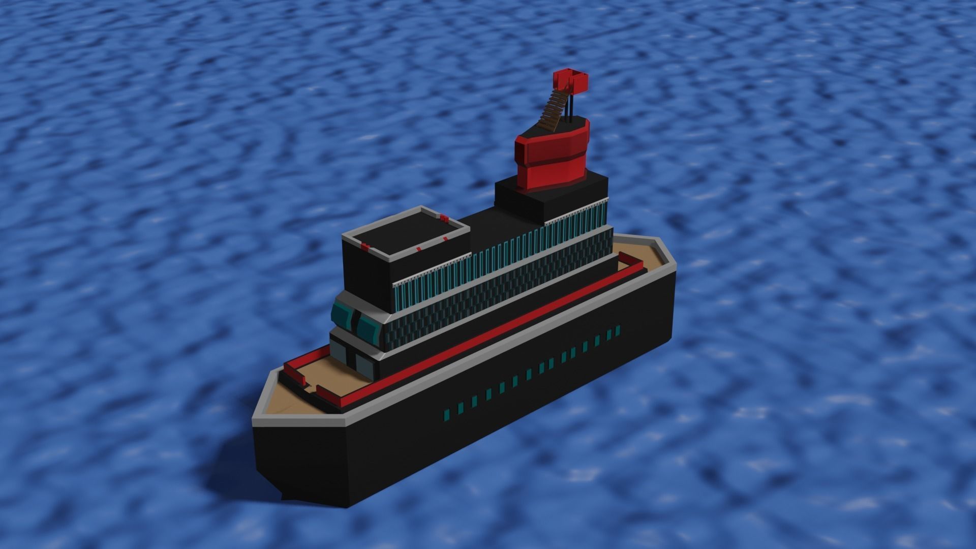 low poly ship floating in ocean Low-poly 3D model_2