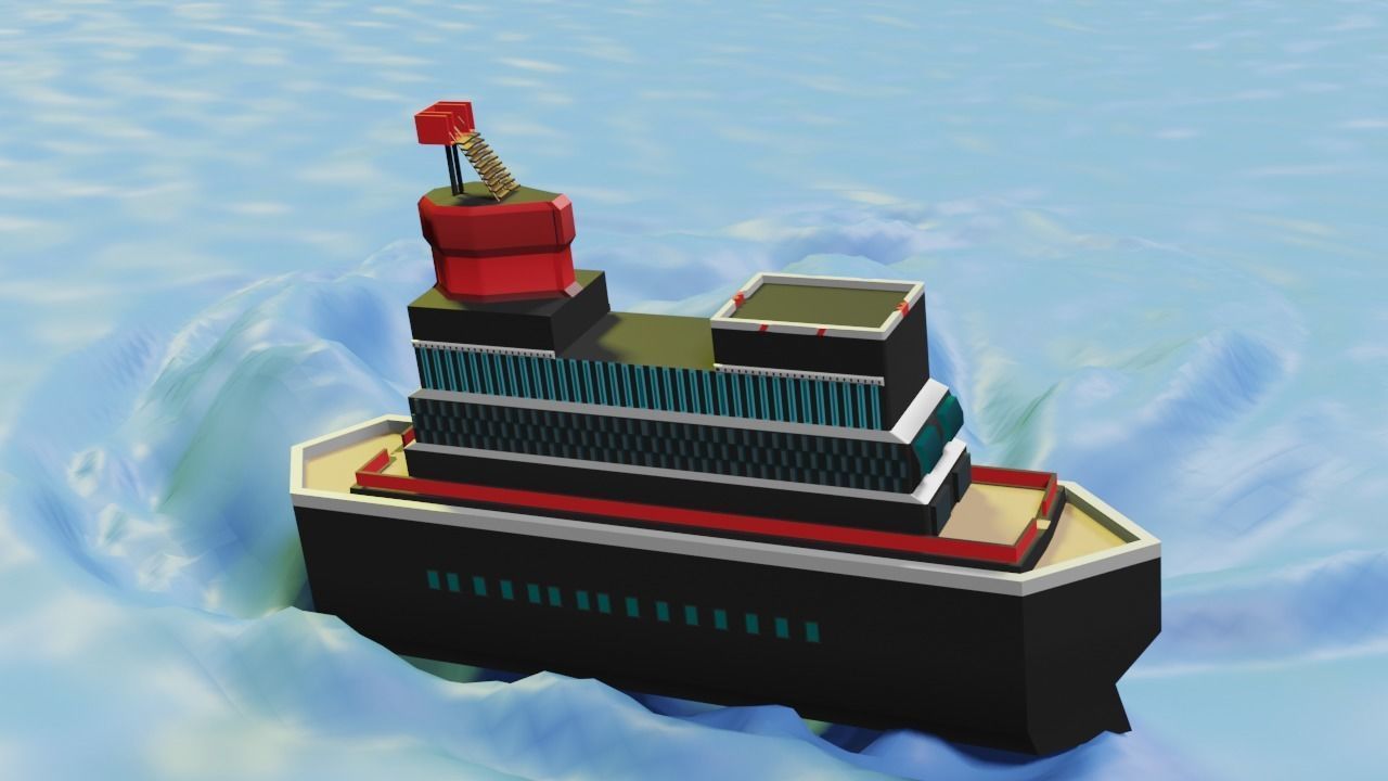 low poly ship floating in ocean Low-poly 3D model_3
