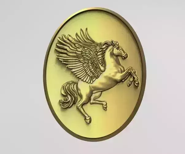 Pegasus horse winged oval medal pendant with border