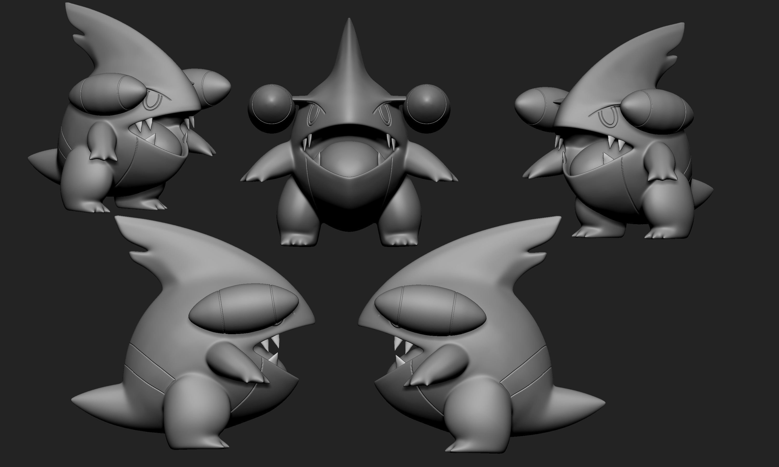 Pokemon - Gible Gabite and Garchomp with 2 different poses each 3D print model_3