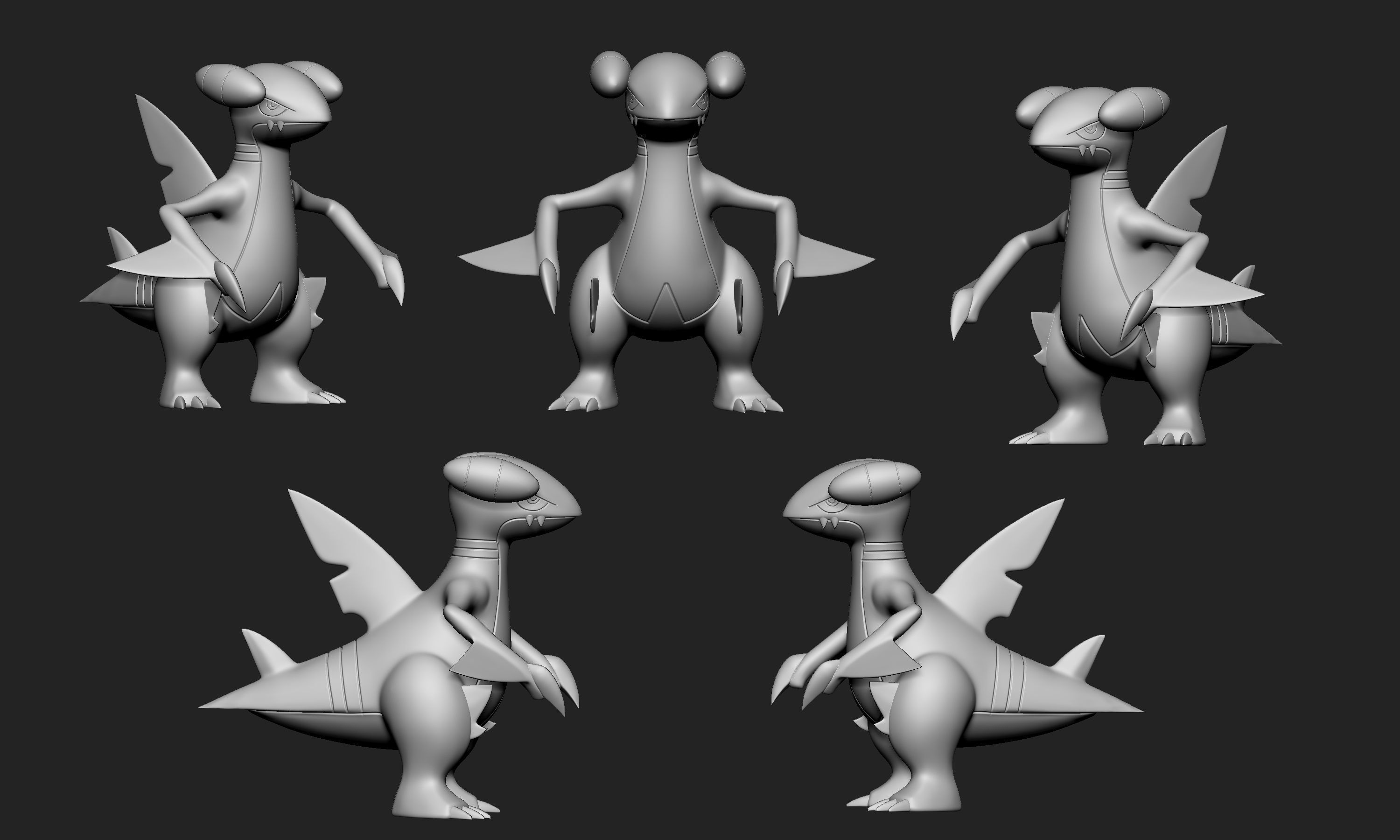 Pokemon - Gible Gabite and Garchomp with 2 different poses each 3D print model_9