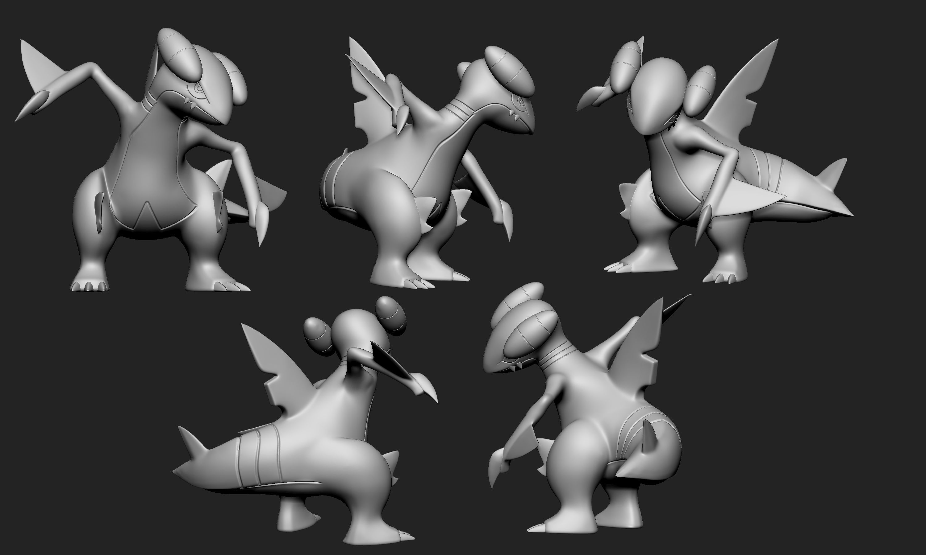 Pokemon - Gible Gabite and Garchomp with 2 different poses each 3D print model_8