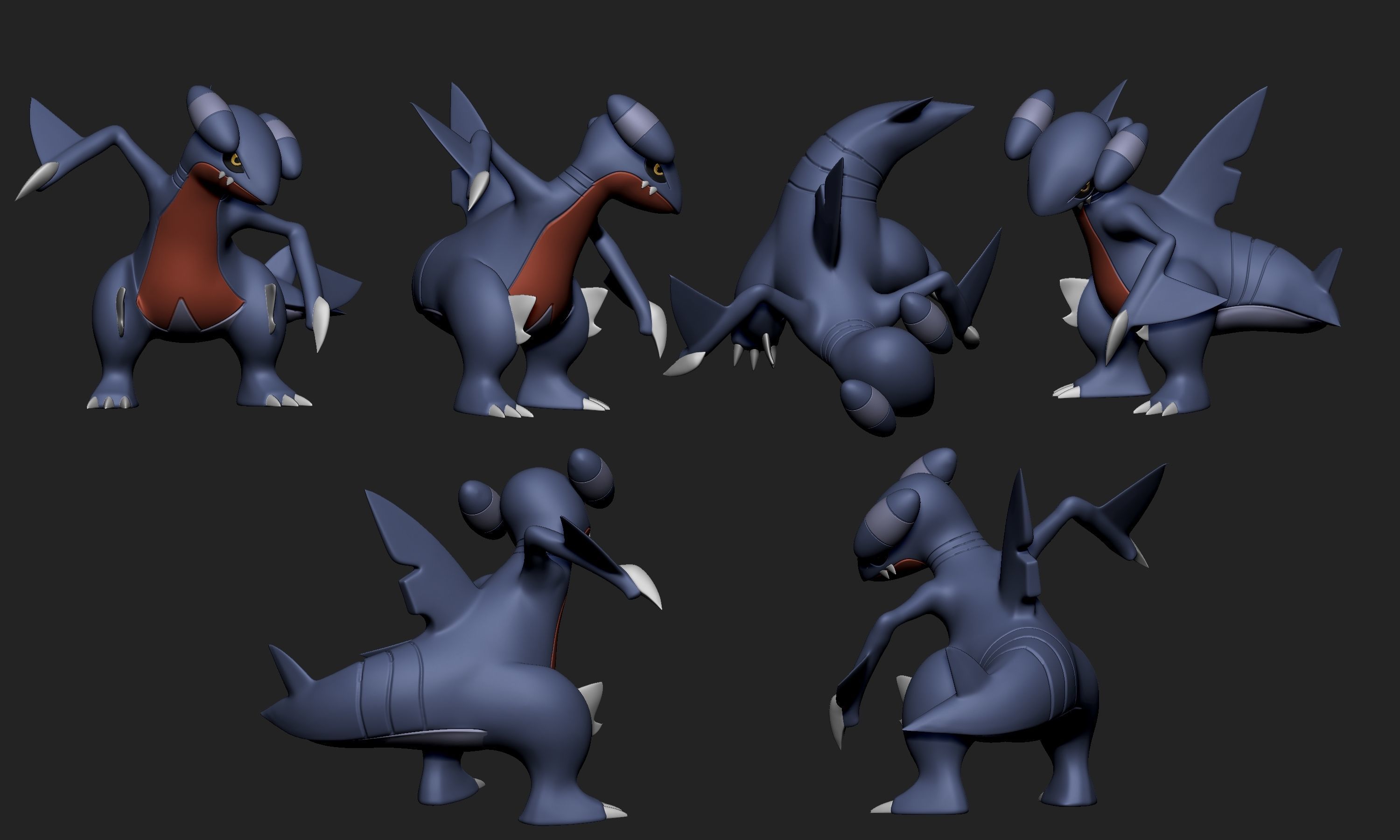 Pokemon - Gible Gabite and Garchomp with 2 different poses each 3D print model_6