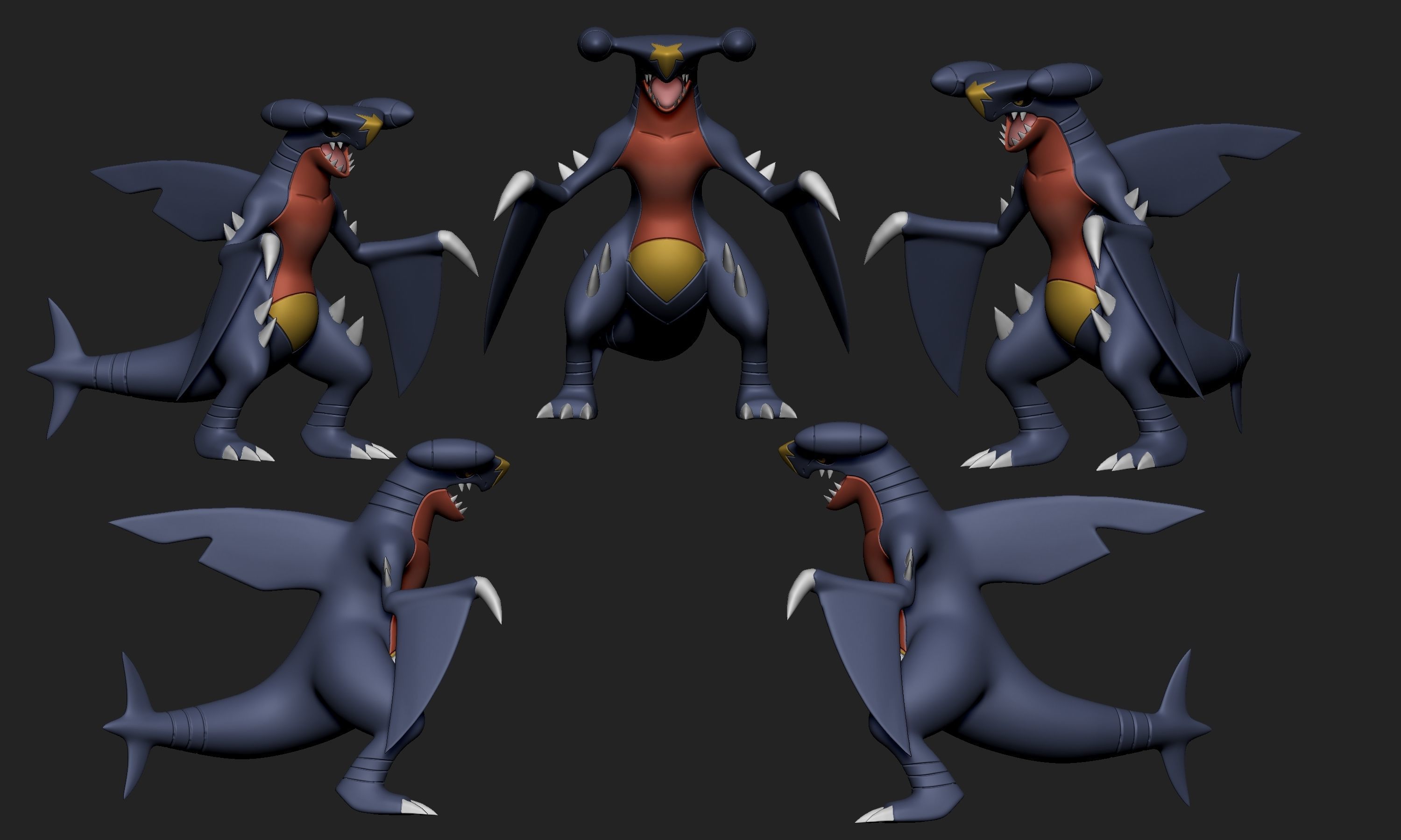 Pokemon - Gible Gabite and Garchomp with 2 different poses each 3D print model_11