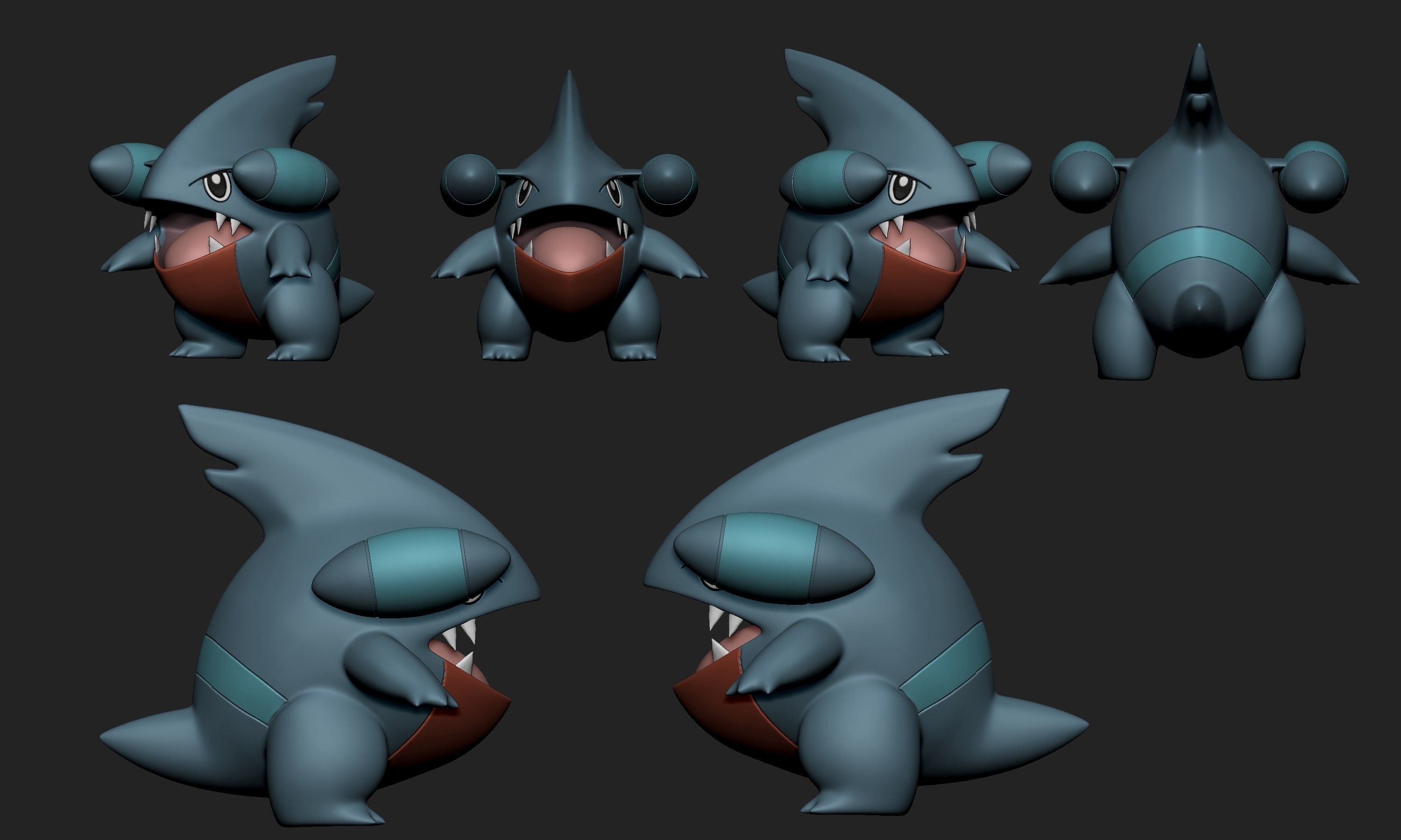 Pokemon - Gible Gabite and Garchomp with 2 different poses each 3D print model_2