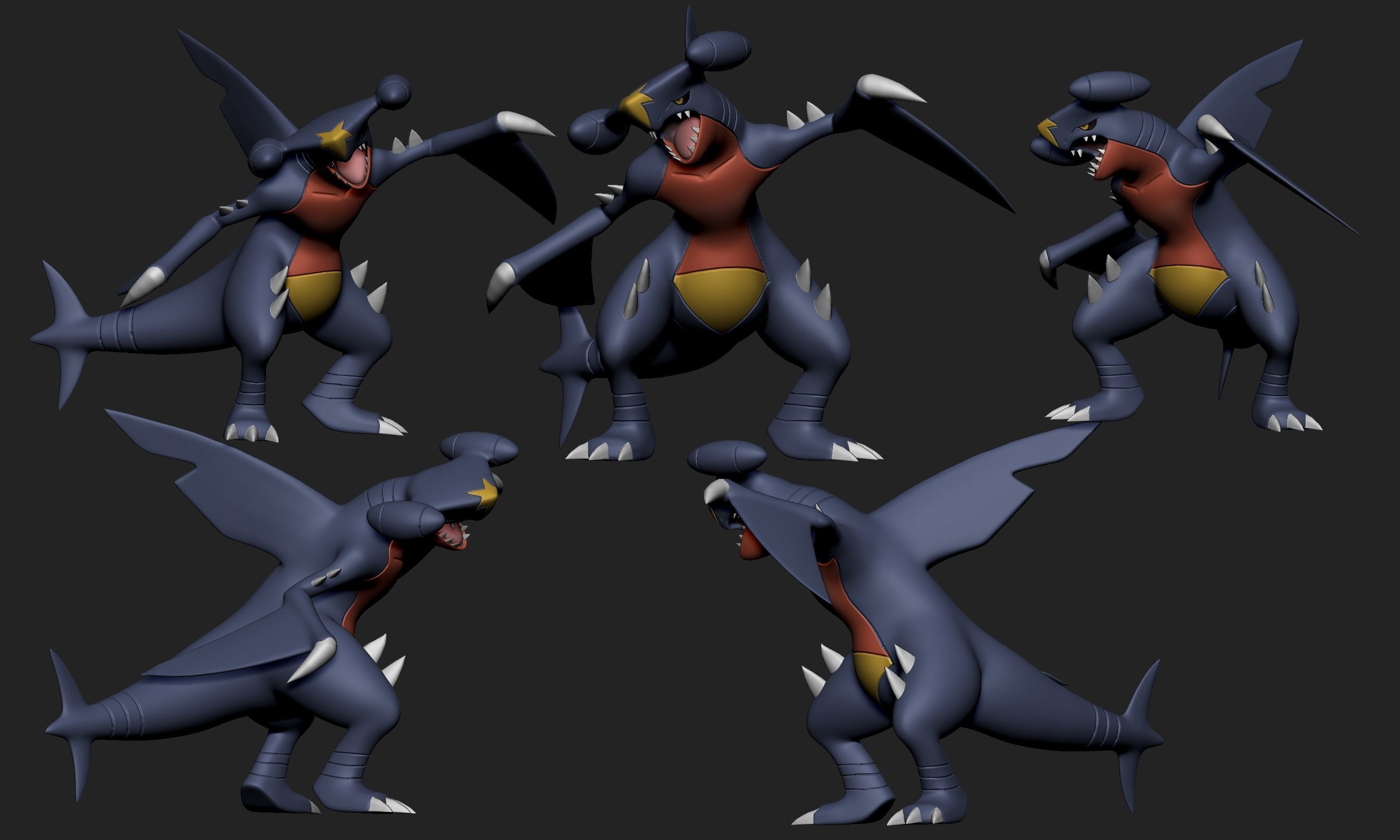 Pokemon - Gible Gabite and Garchomp with 2 different poses each 3D print model_13