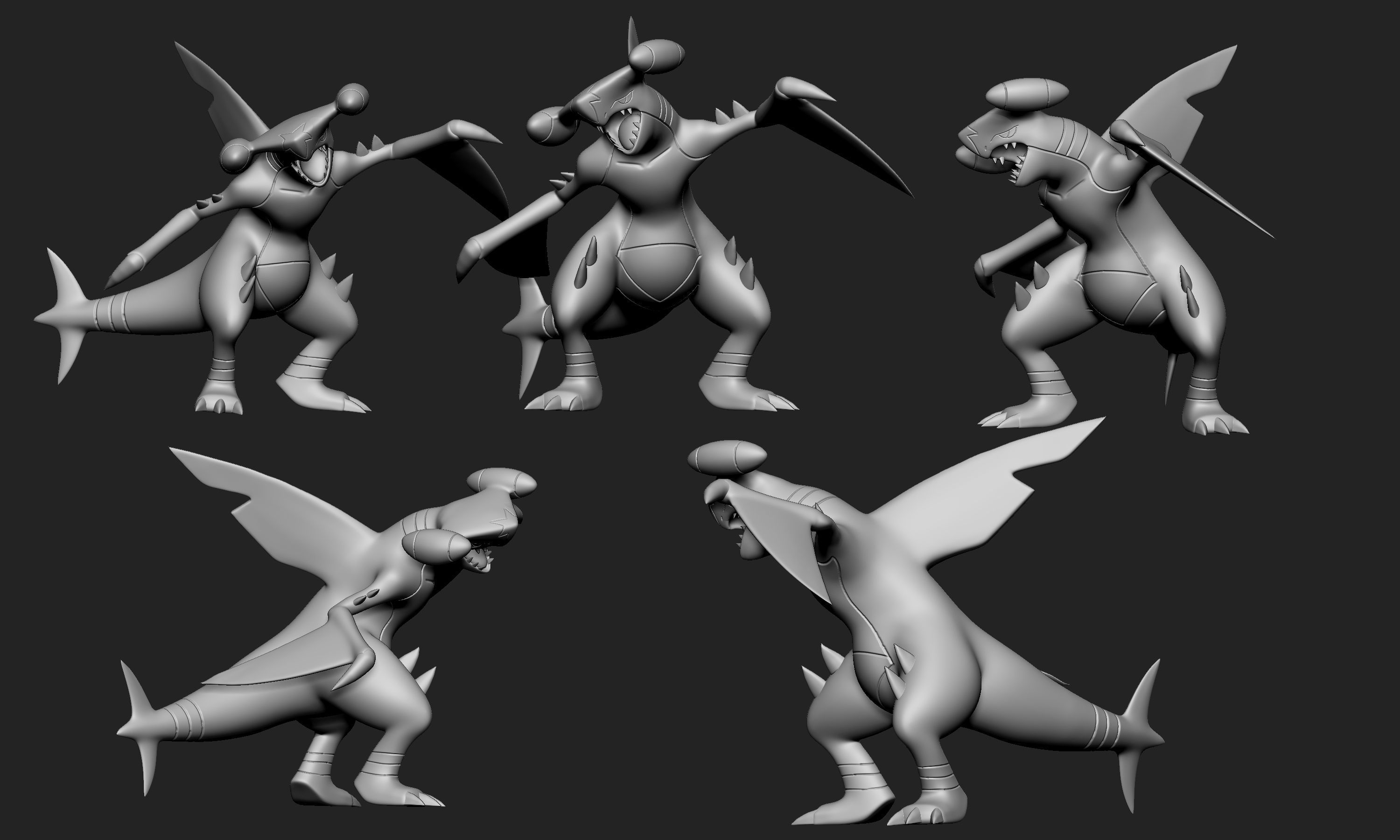 Pokemon - Gible Gabite and Garchomp with 2 different poses each 3D print model_7