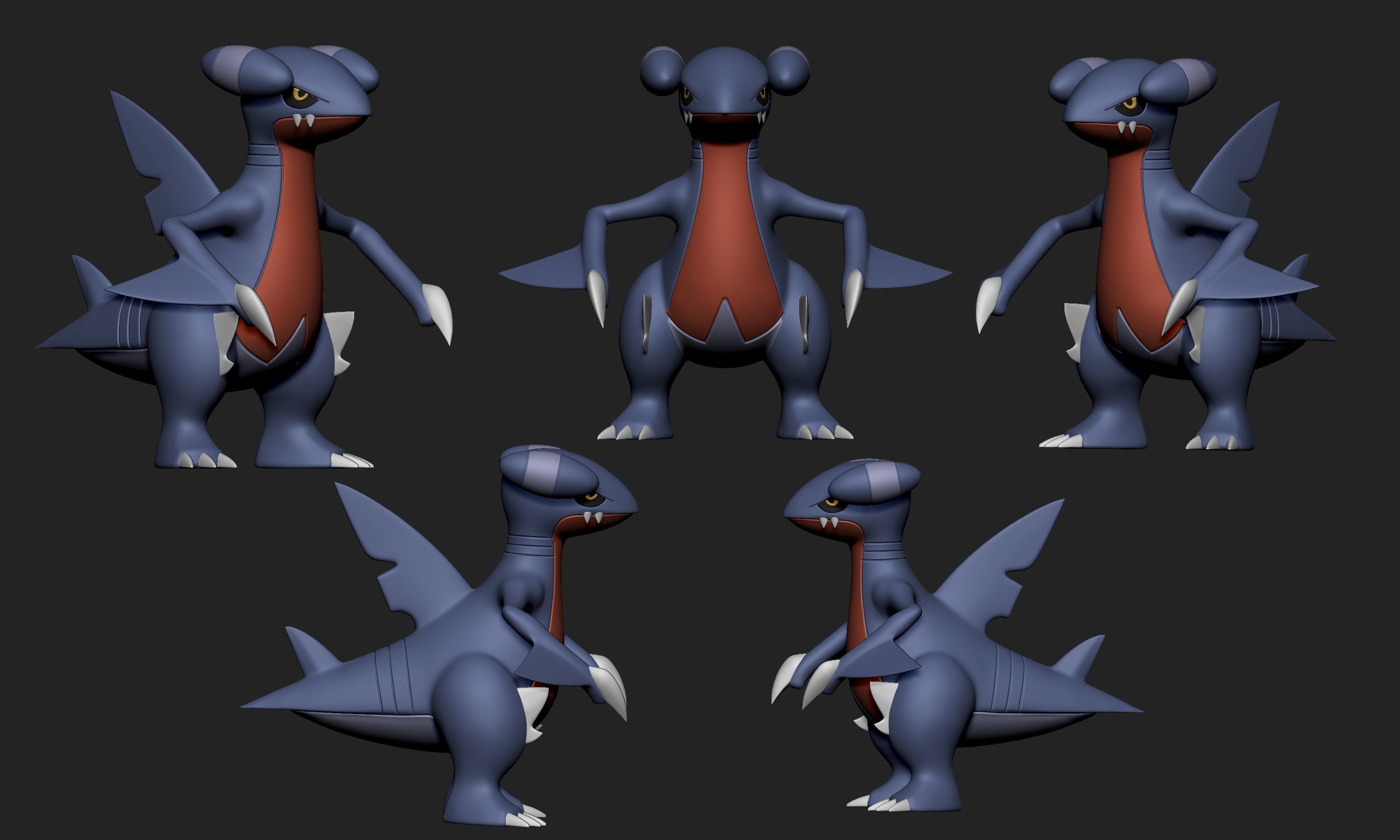Pokemon - Gible Gabite and Garchomp with 2 different poses each 3D print model_10