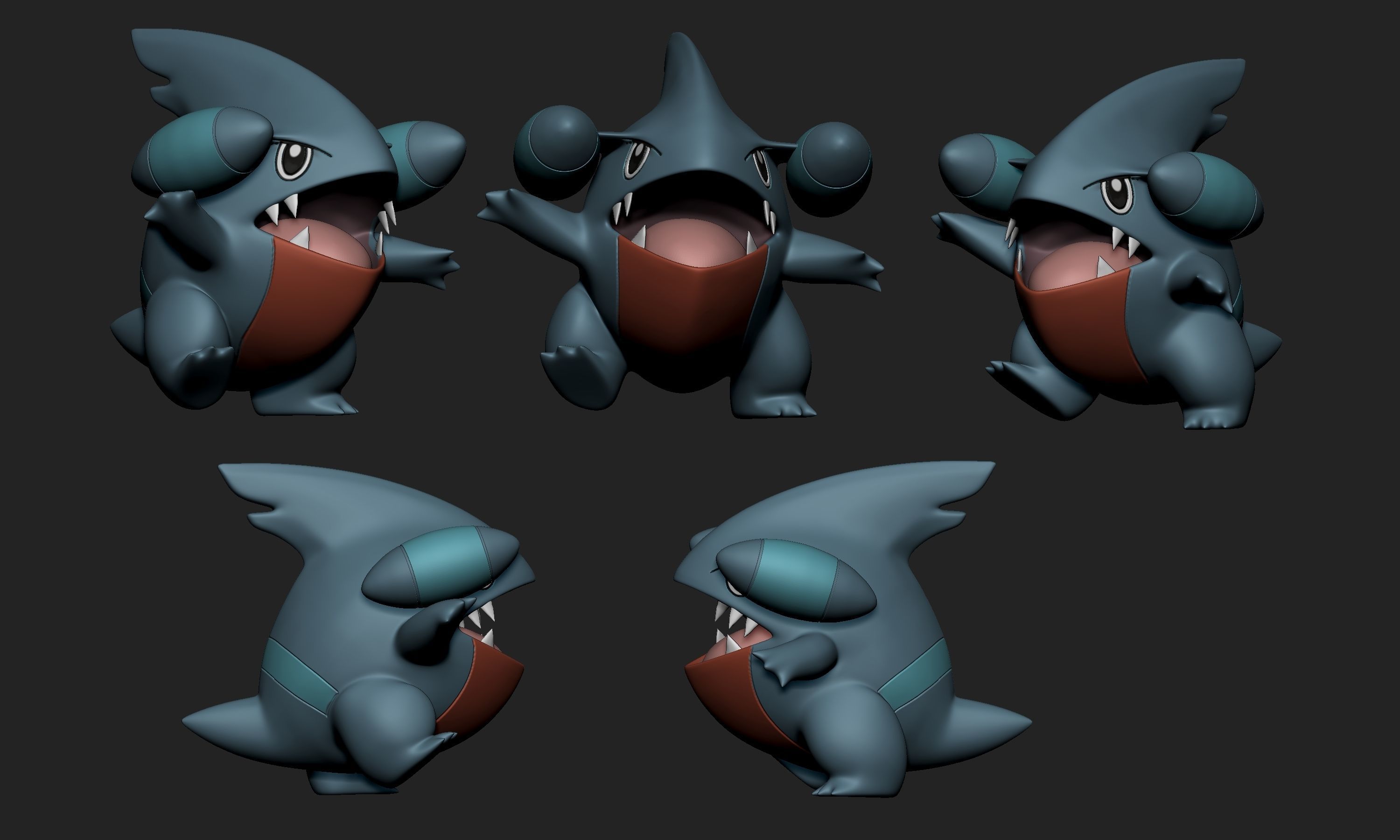 Pokemon - Gible Gabite and Garchomp with 2 different poses each 3D print model_5