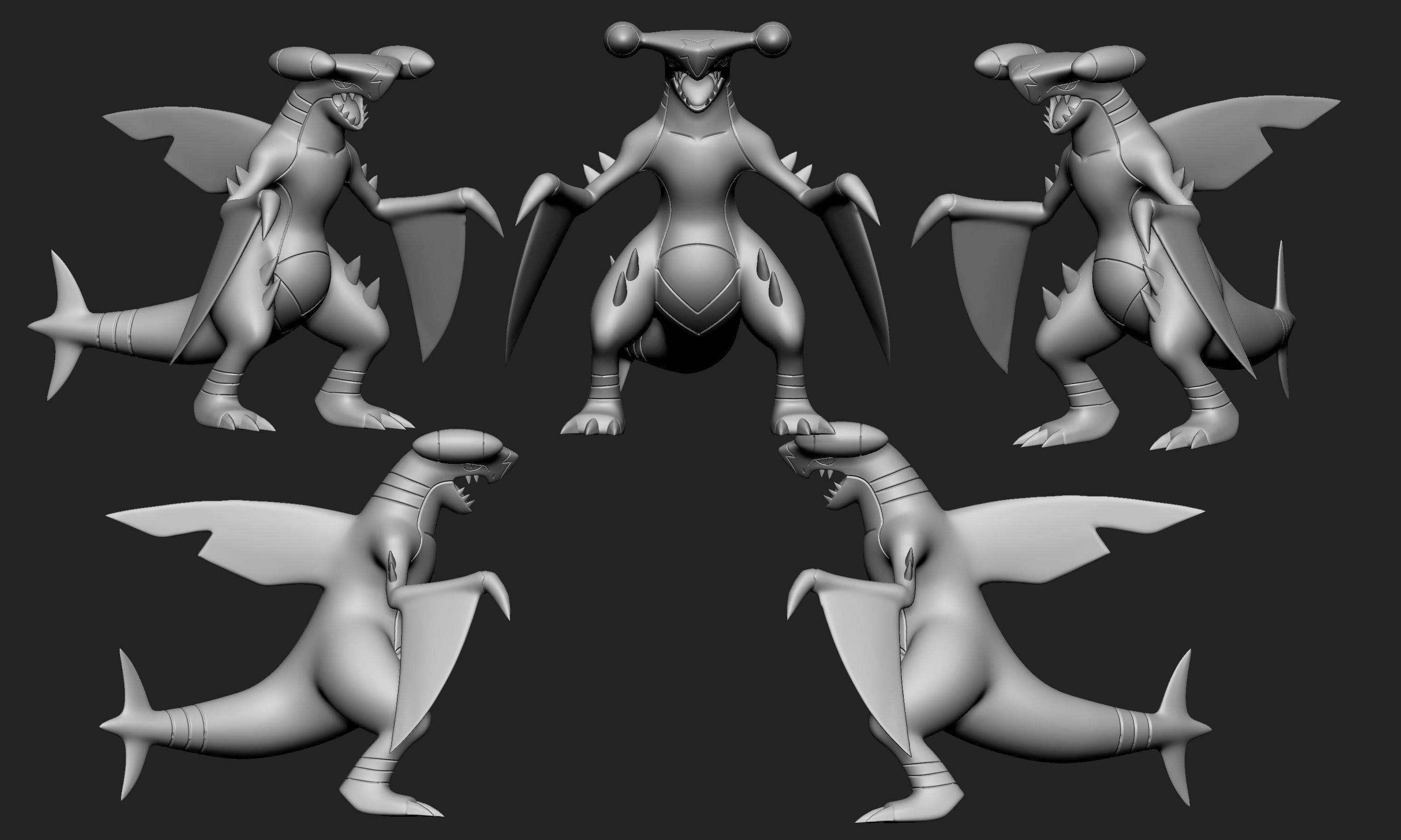 Pokemon - Gible Gabite and Garchomp with 2 different poses each 3D print model_12