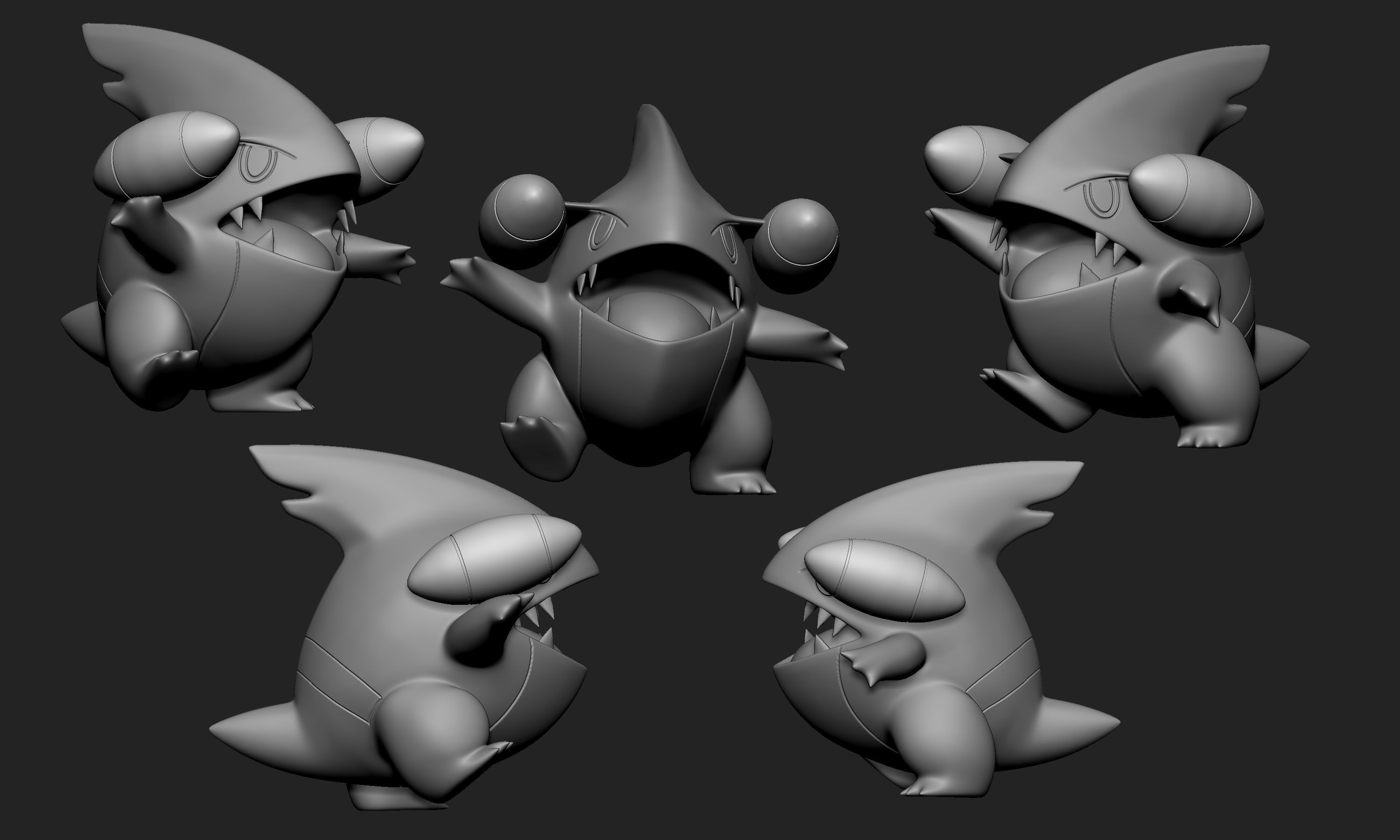 Pokemon - Gible Gabite and Garchomp with 2 different poses each 3D print model_4