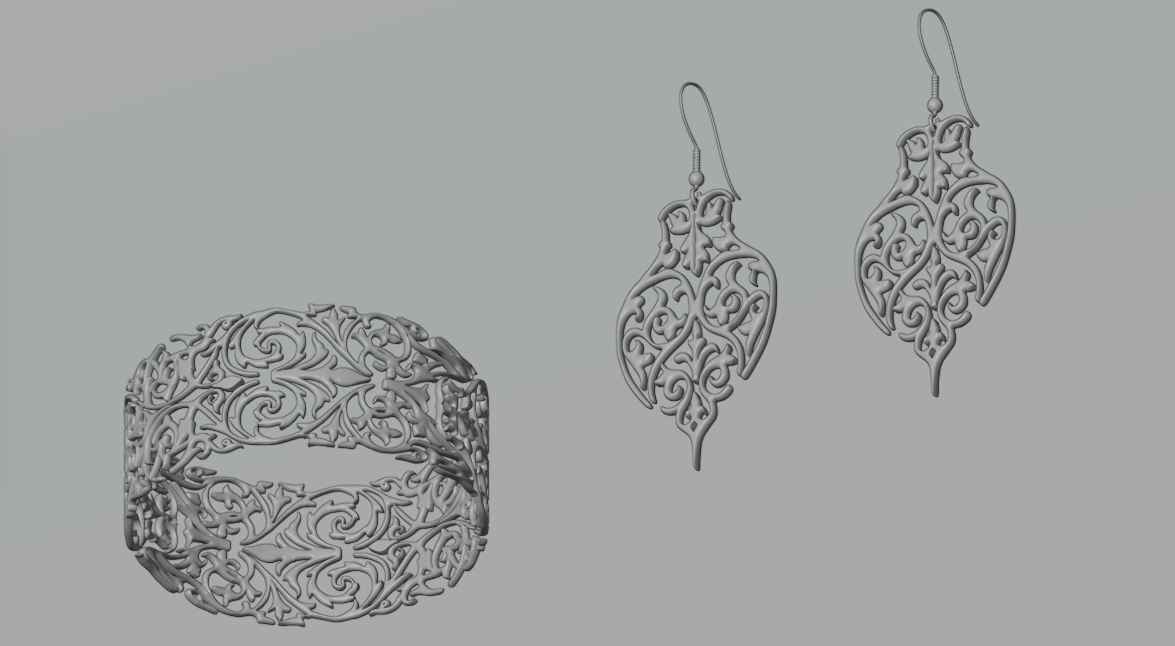 Earrings and bracelet 3D model_3