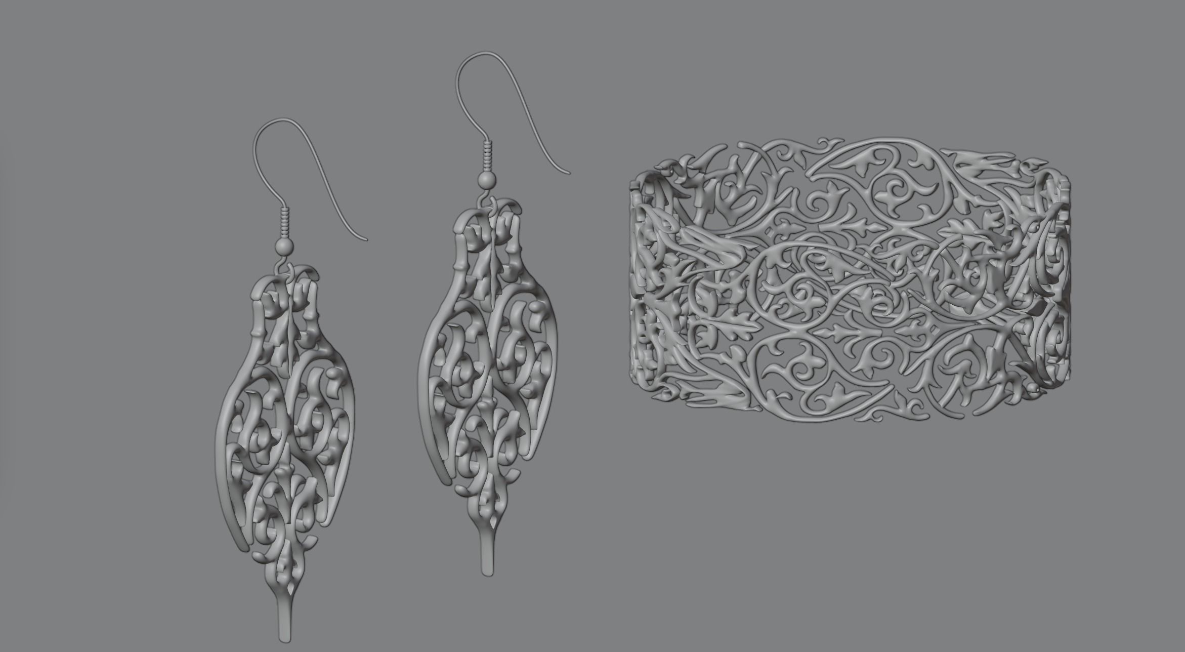 Earrings and bracelet 3D model_2