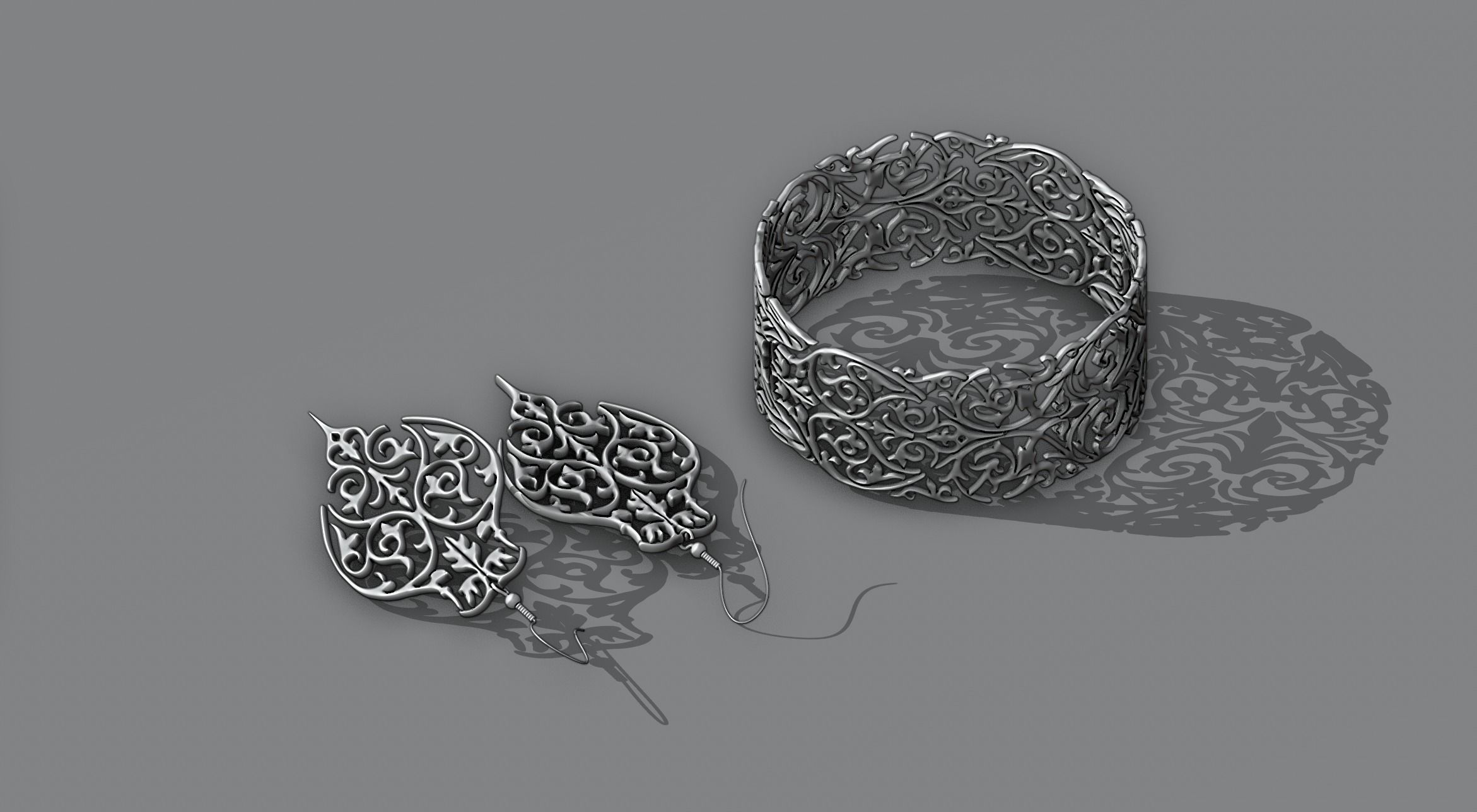 Earrings and bracelet 3D model_5