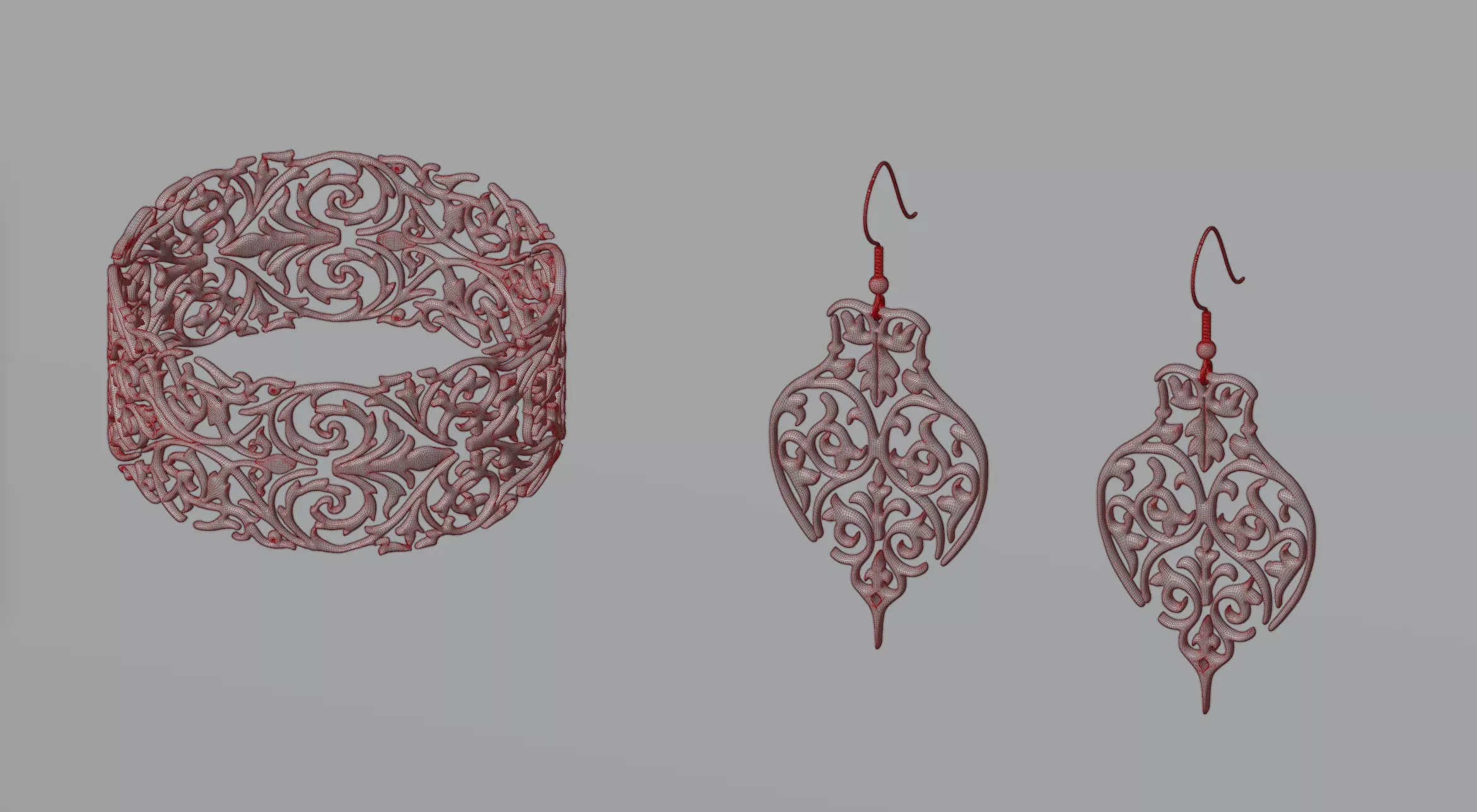Earrings and bracelet 3D model_0
