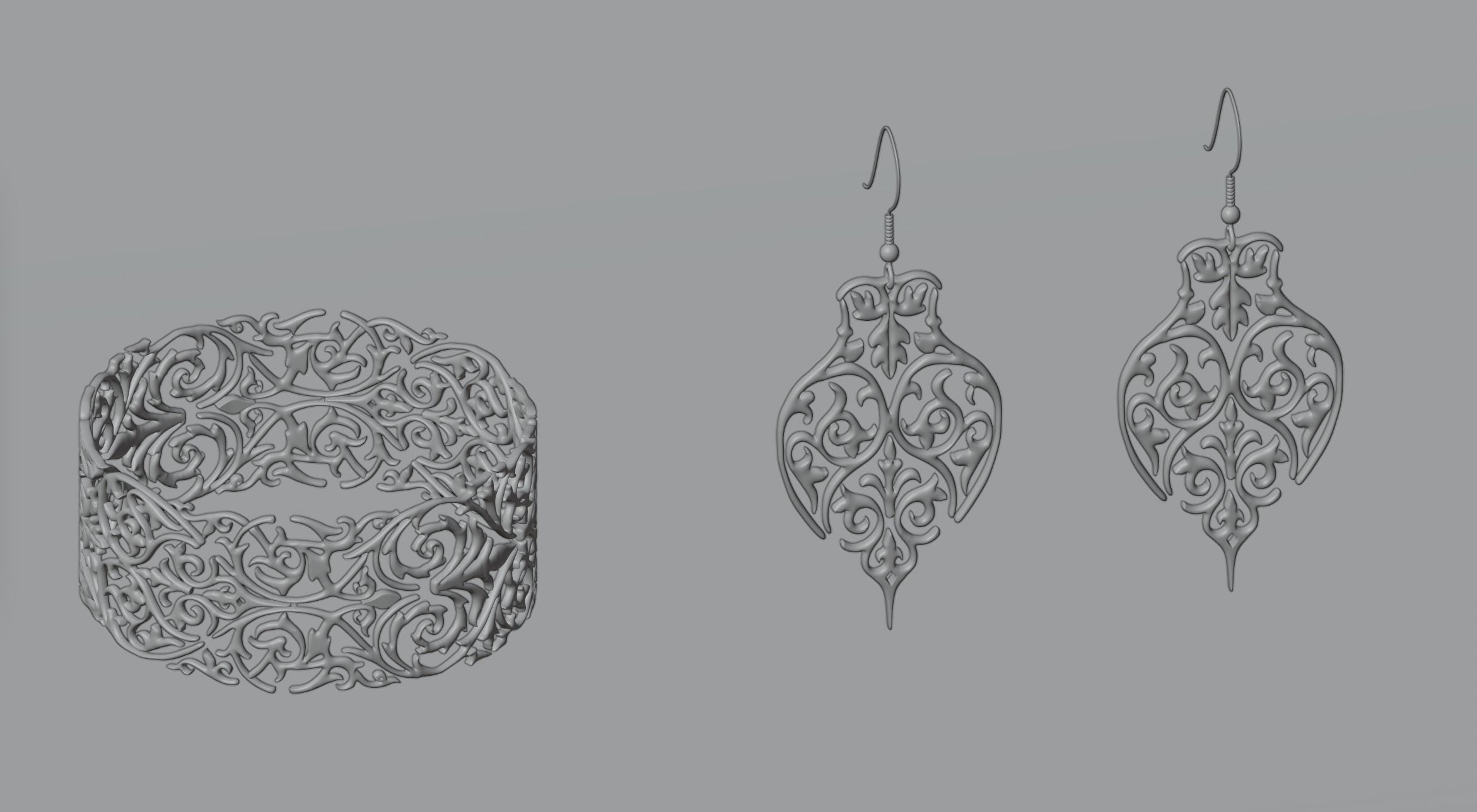 Earrings and bracelet 3D model_1
