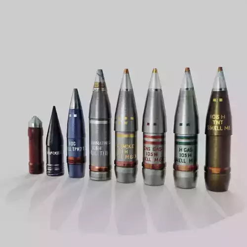 Artillery Ammunition Set  -Various Calibers Low-poly 3D model
