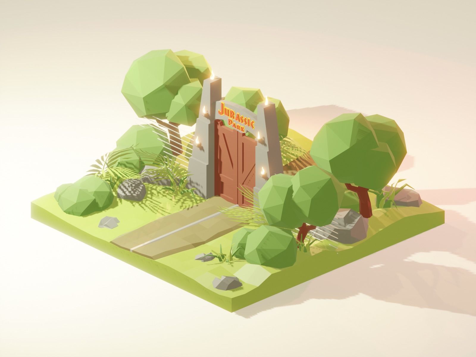 Low Poly Jurrassic Park is a collection of Low-Poly theme 3D model_1