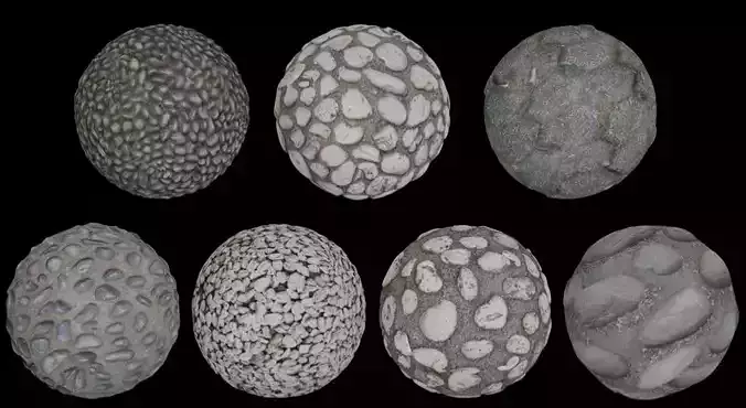 7 gravel set of stone eggs 3D model