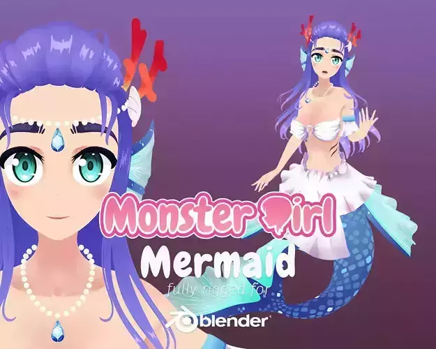Monster Girl Mermaid Low-poly 3D model