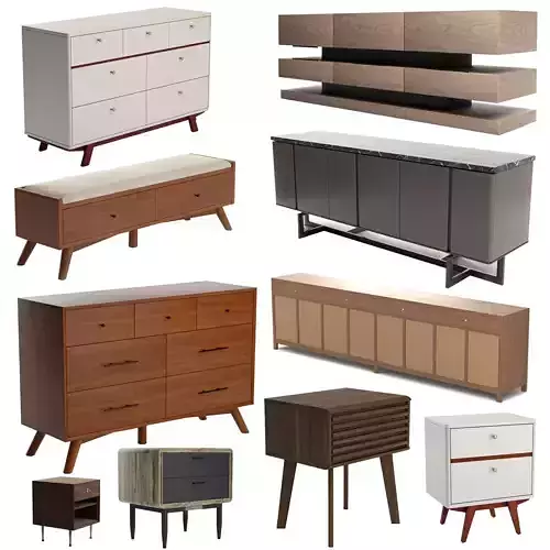 Dresser Model Collection wooden bench with two drawers and fabric