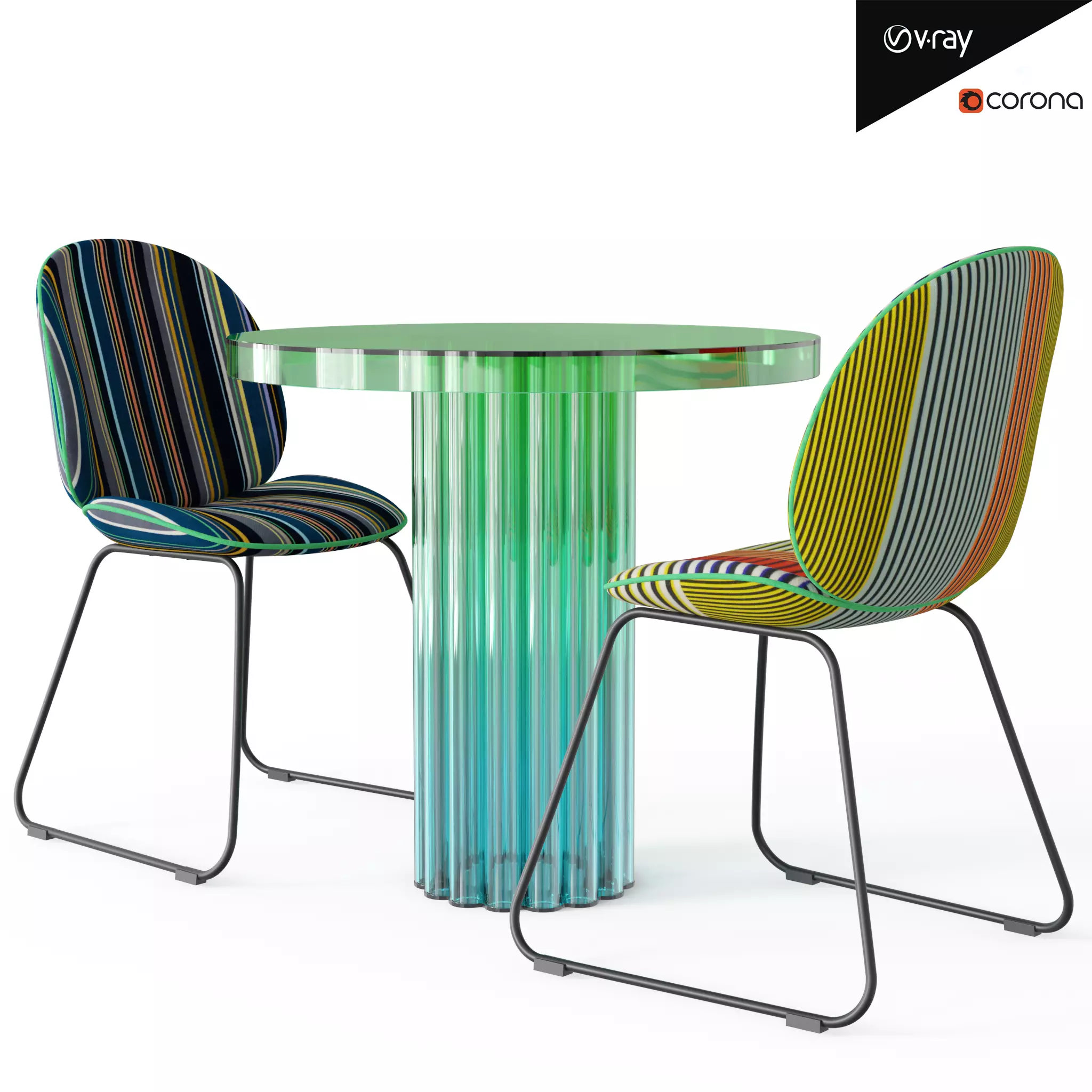 Dinette table with glass top Low-poly 3D model_0