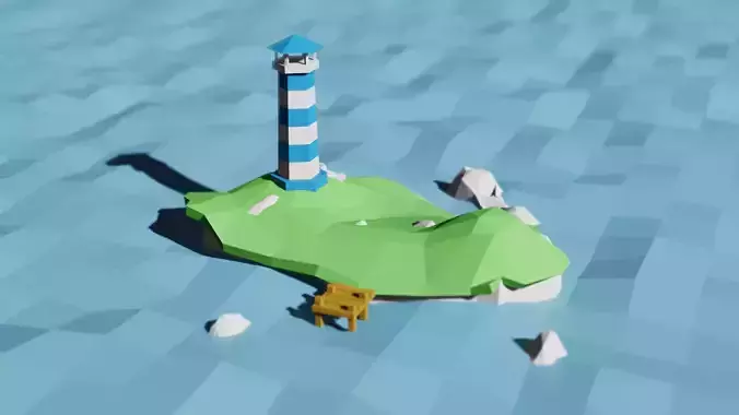 Lighthouse island with Low-poly 3D model