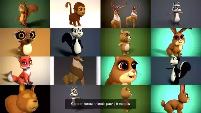 Cartoon forest animals pack 3D Model Collection