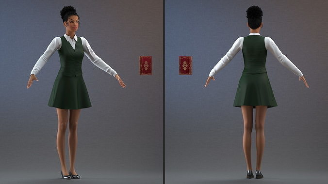 Light Skin Black Teenage Schoolgirl Rigged for Cinema 4D 3D model