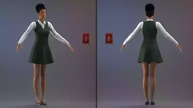 Light Skin Black Teenage Schoolgirl Rigged for Cinema 4D 3D model