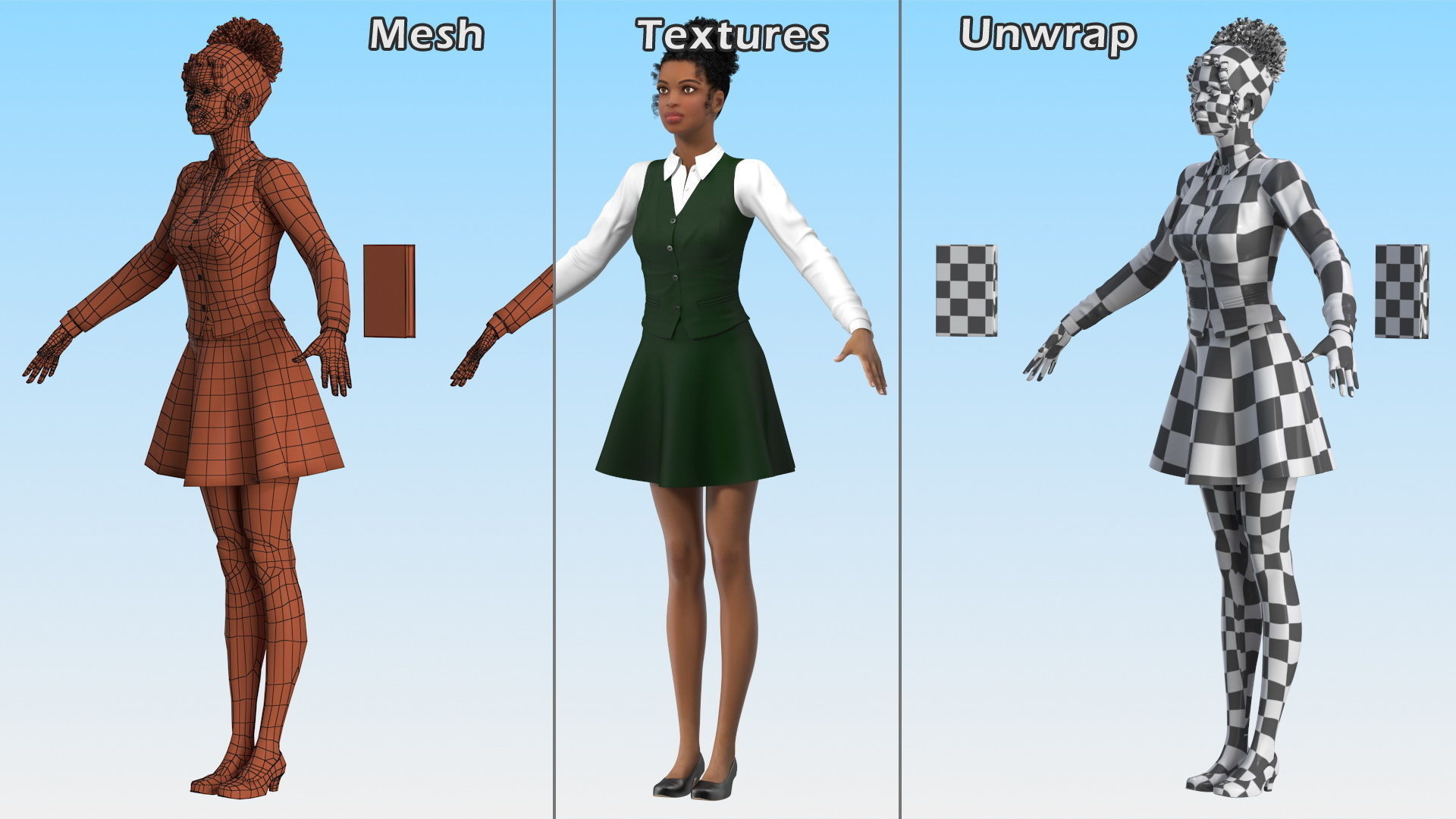 Light Skin Black Teenage Schoolgirl Rigged for Modo 3D model_20