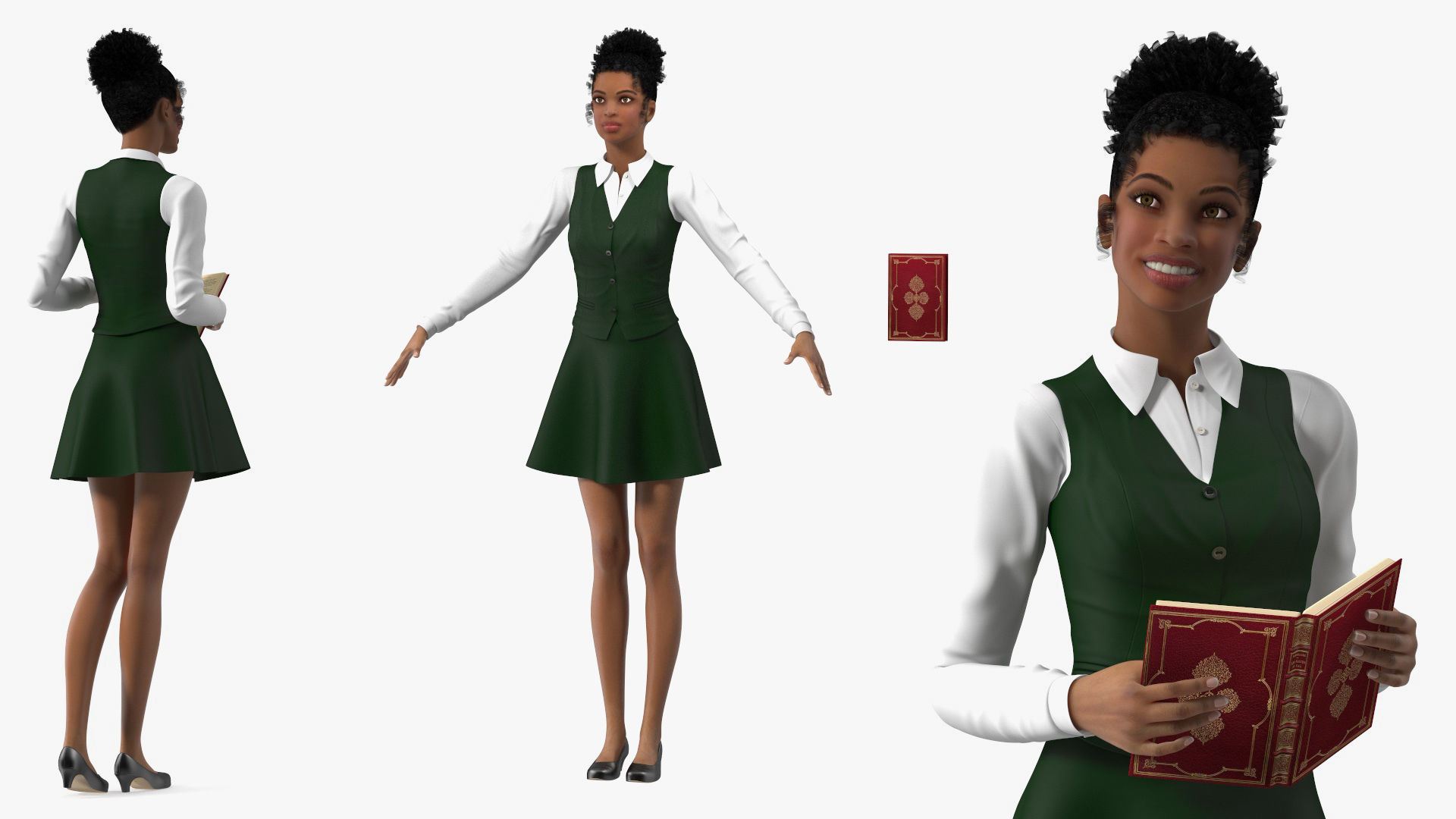 Light Skin Black Teenage Schoolgirl Rigged for Modo 3D model_1