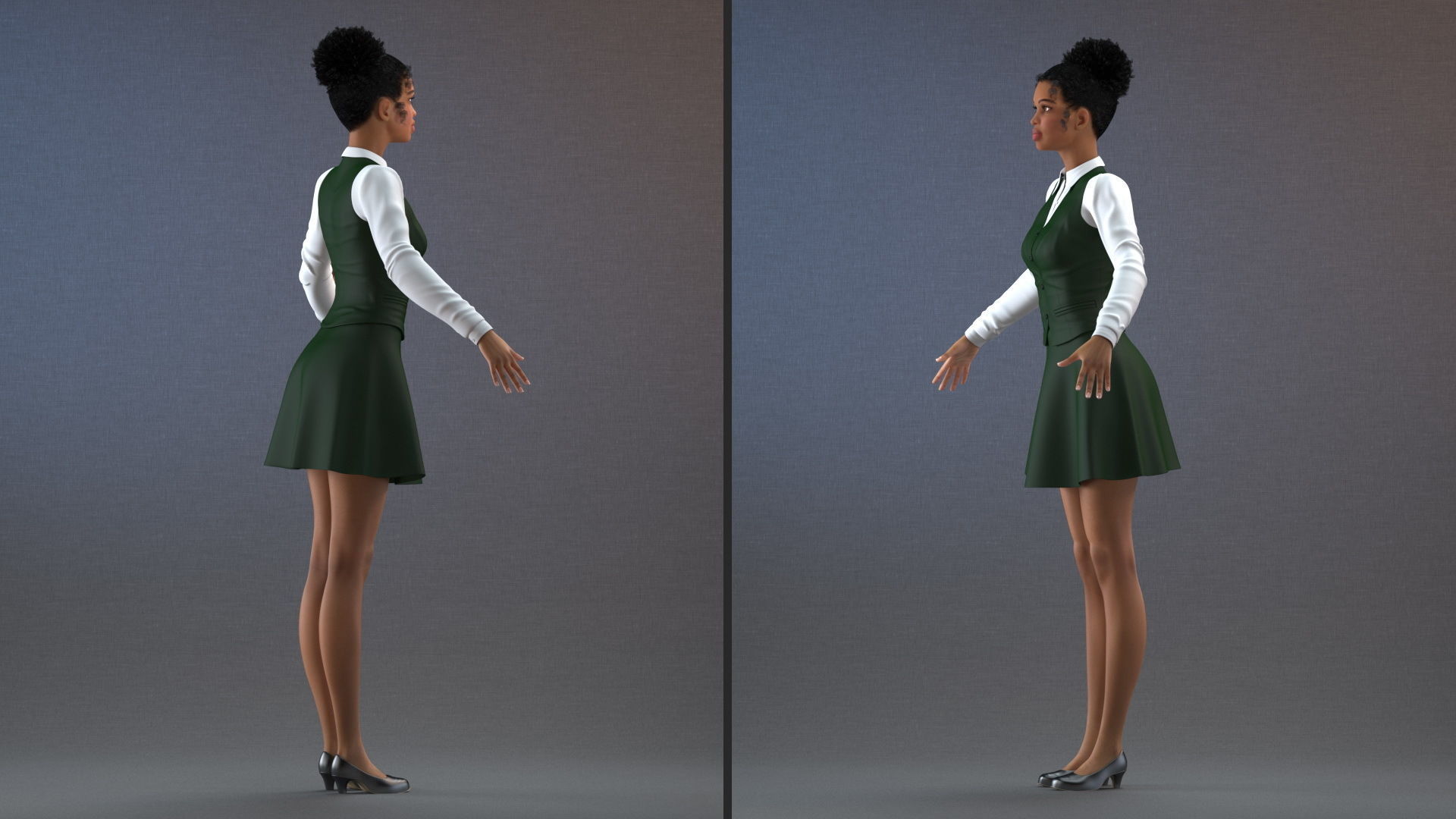 Light Skin Black Teenage Schoolgirl Rigged for Modo 3D model_8