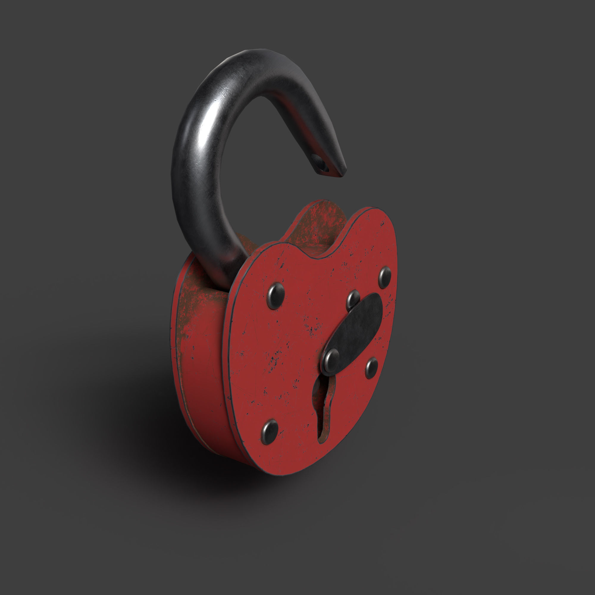 Padlock Mid Poly with Loop Rivets Keyhole and Cap 3D model_12