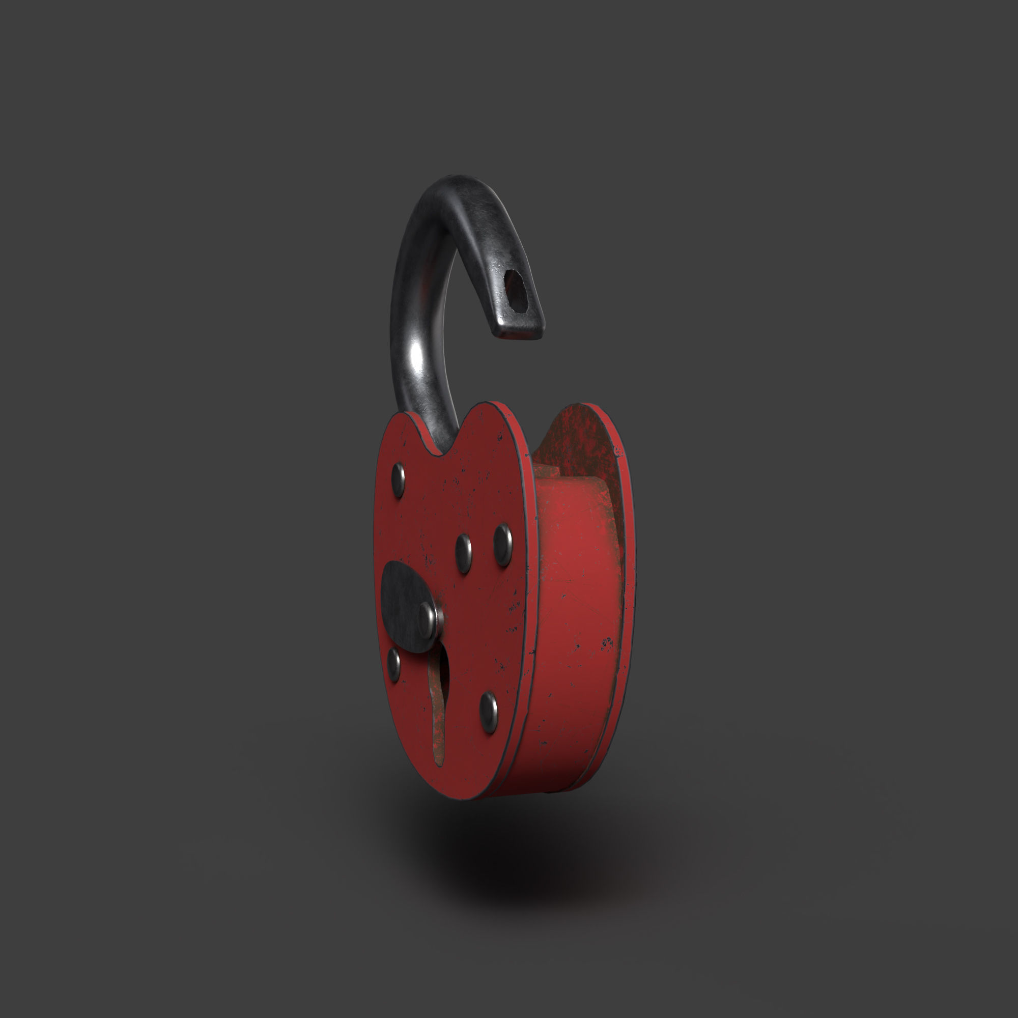 Padlock Mid Poly with Loop Rivets Keyhole and Cap 3D model_4