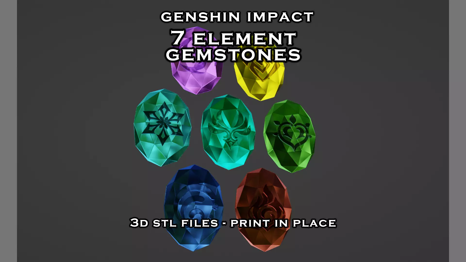 Genshin Impact Gemstones 7 Element Print Ready Free 3D print model