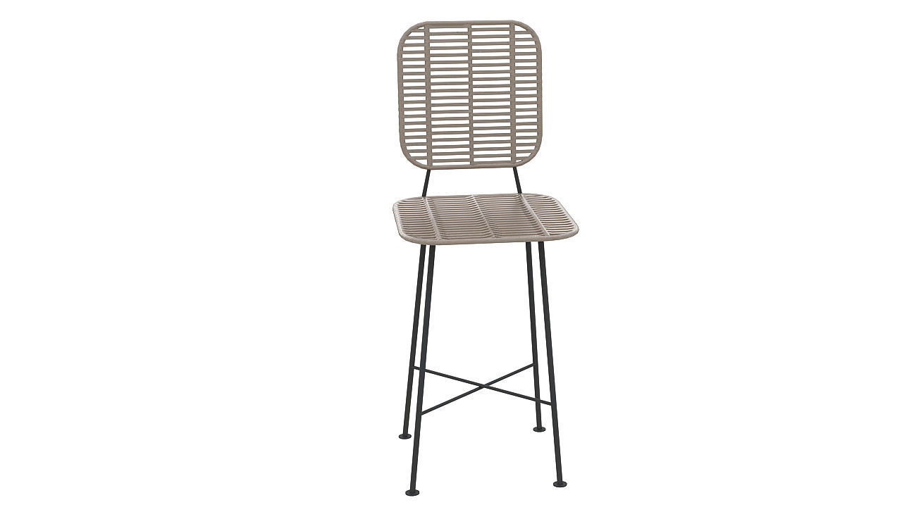 Natural fiber metal stool 3D model_1