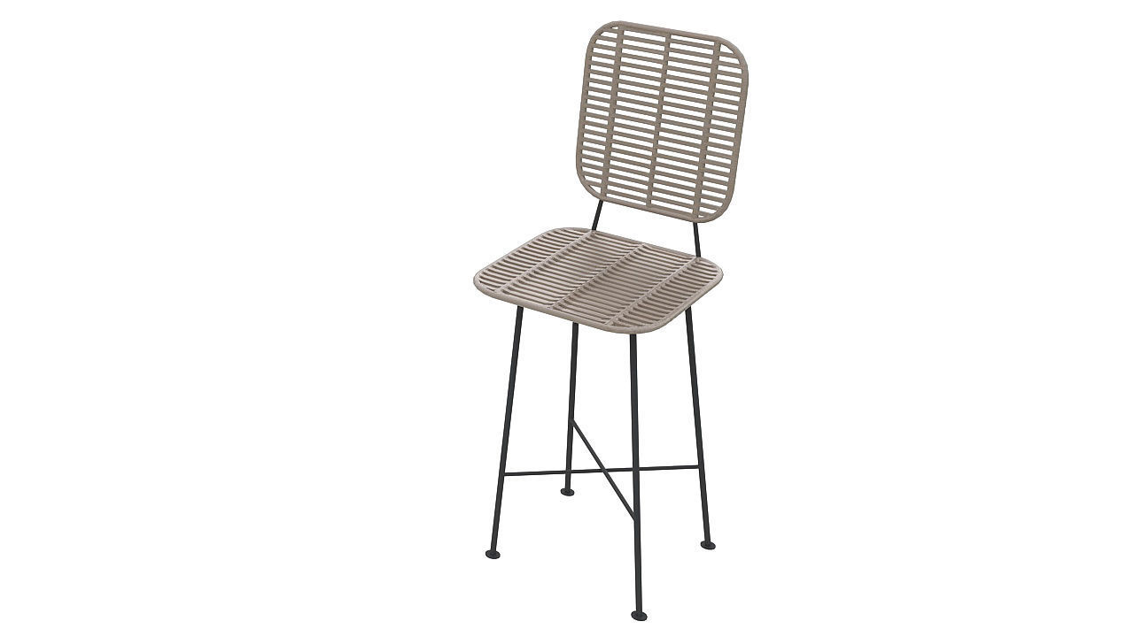 Natural fiber metal stool 3D model_2
