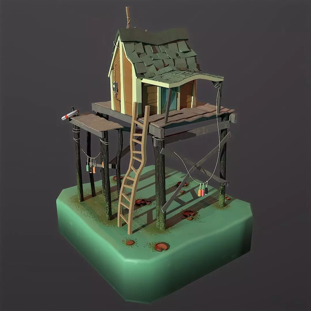 3D fishermans house Low-poly 3D model_0
