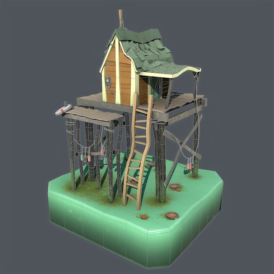 3D fishermans house Low-poly 3D model_6