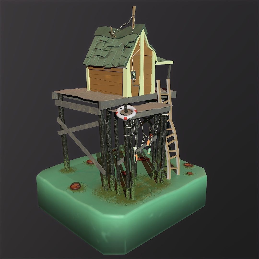 3D fishermans house Low-poly 3D model_1