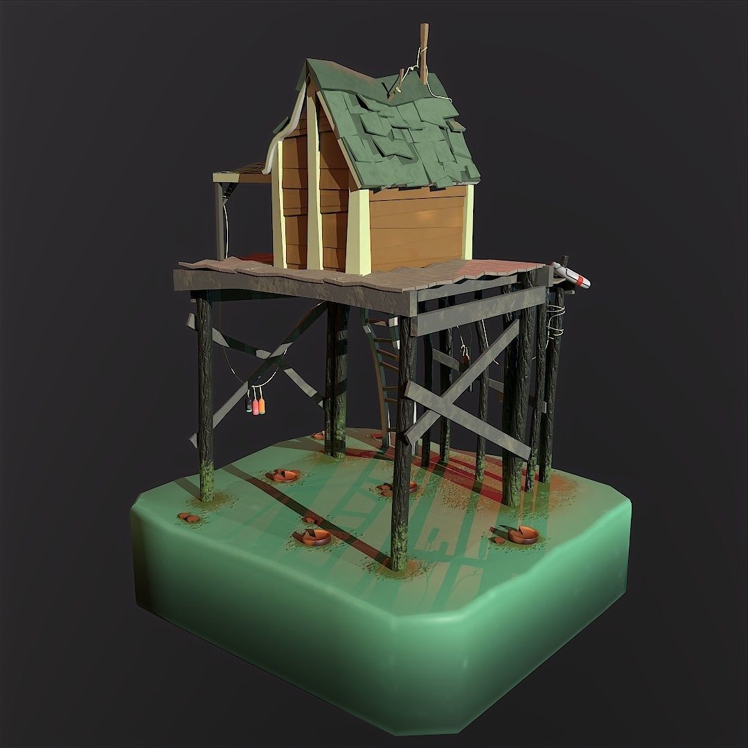 3D fishermans house Low-poly 3D model_2