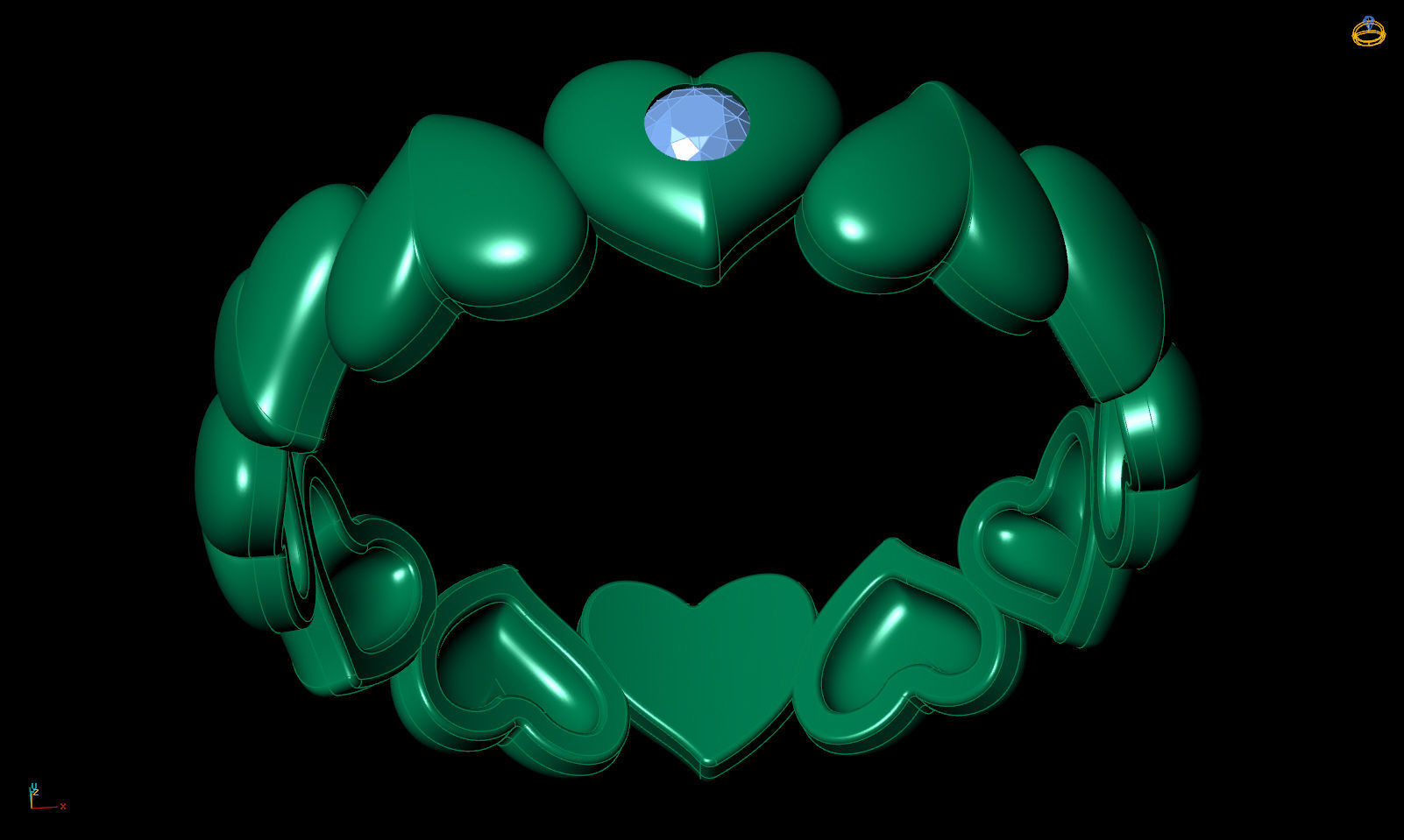 Band ring heart with stone printable 3d model 3D print model_12