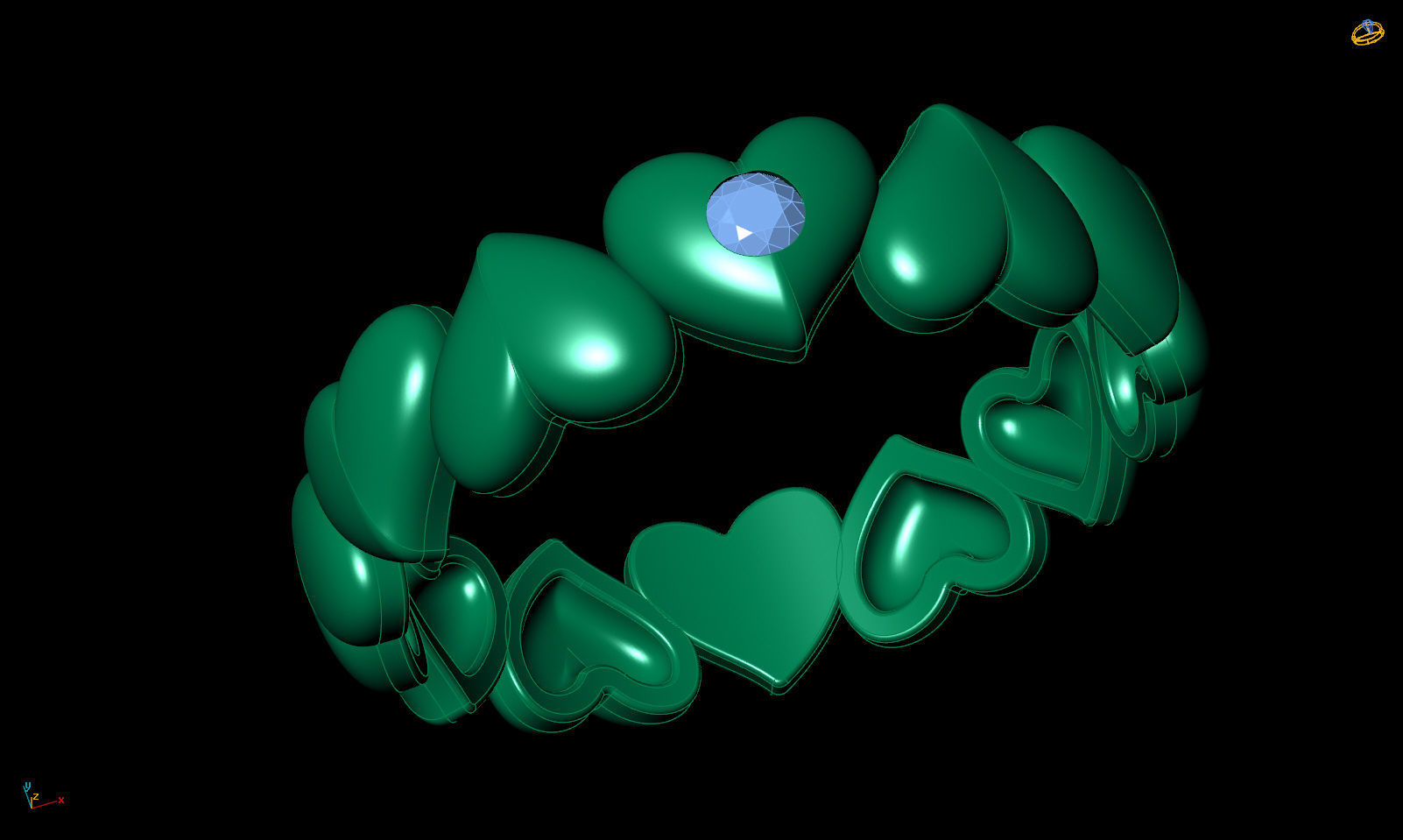 Band ring heart with stone printable 3d model 3D print model_11