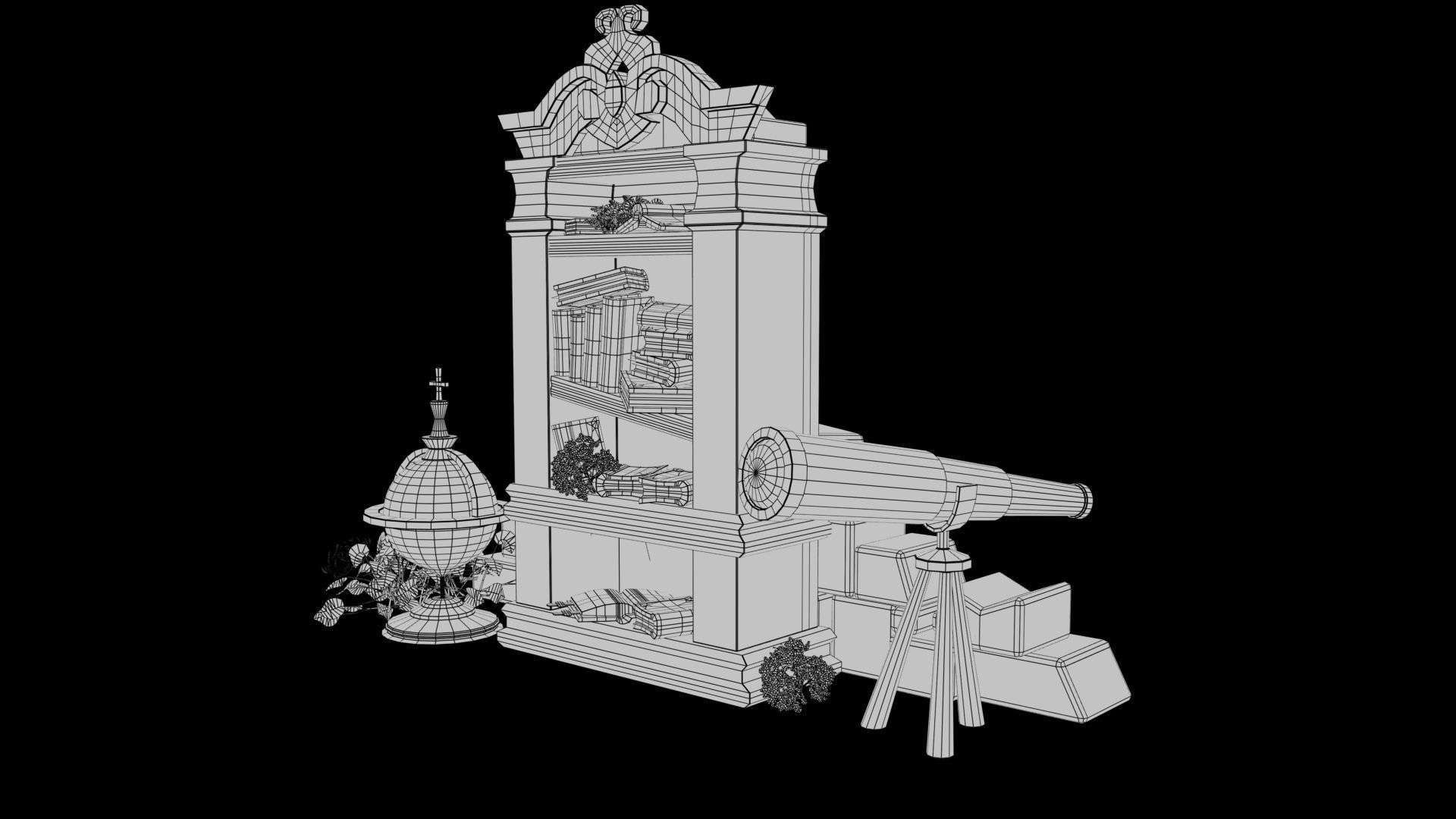 Stylized bookcase Low-poly 3D model_6