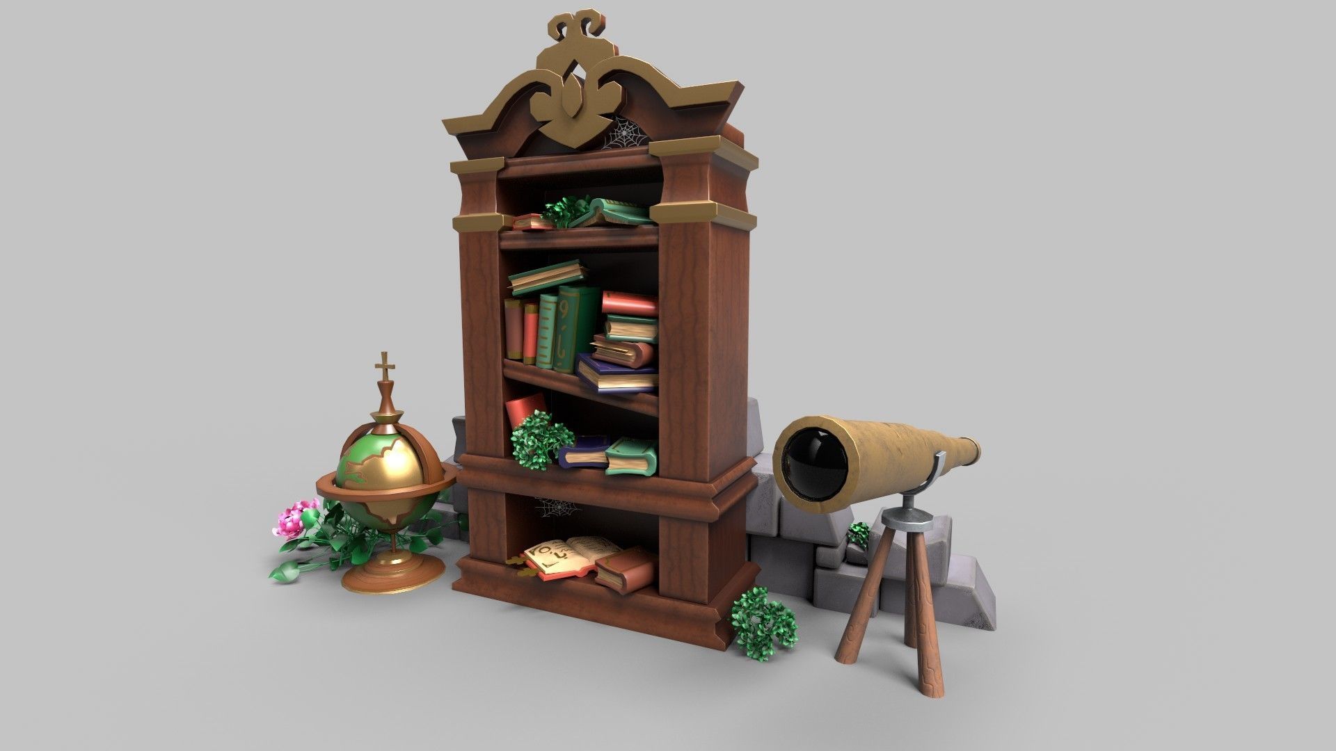 Stylized bookcase Low-poly 3D model_2